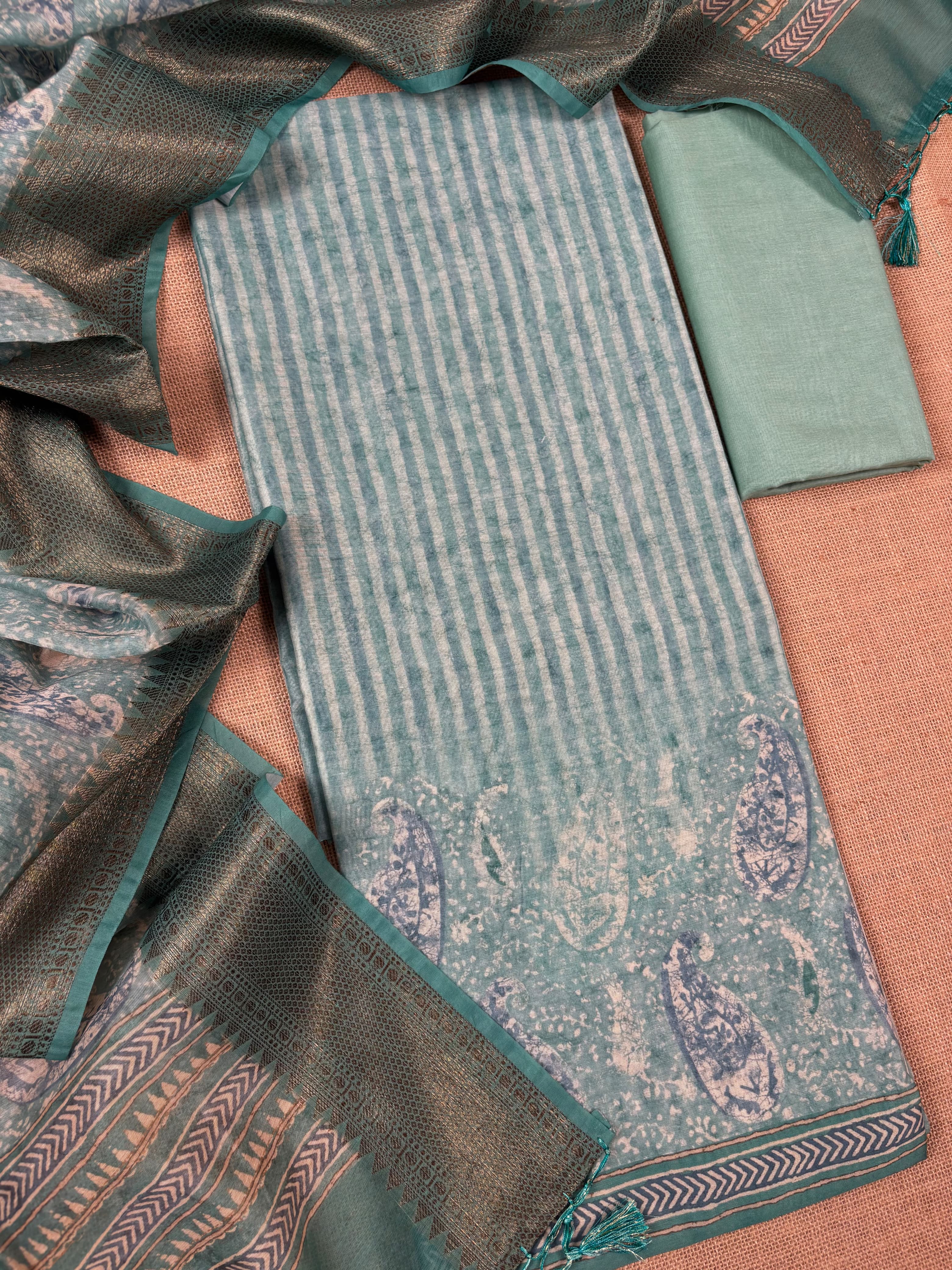 Pista Green Banarasi Chanderi Silk Suit