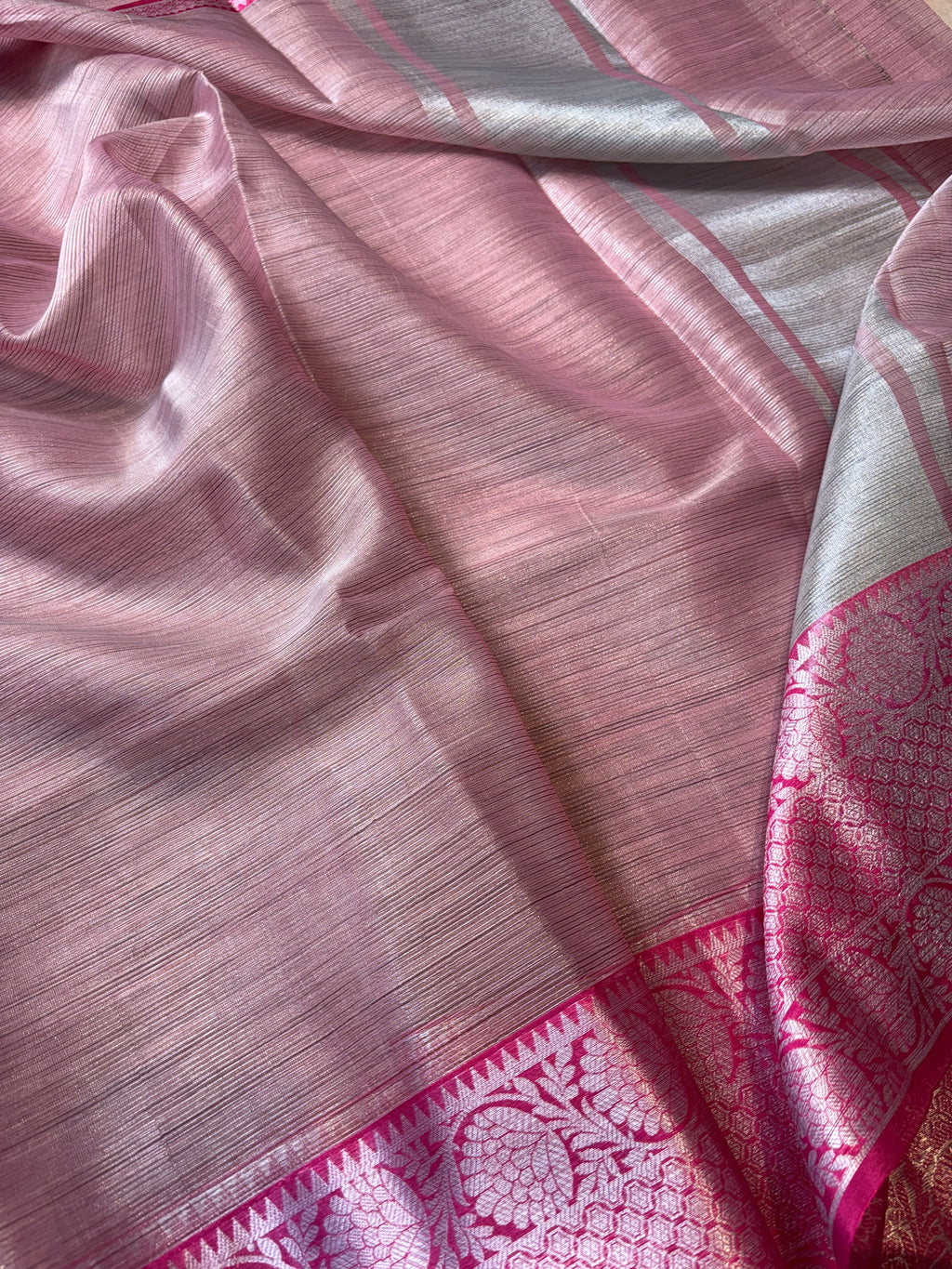 Baby Pink Banarasi Tissue Silk Saree