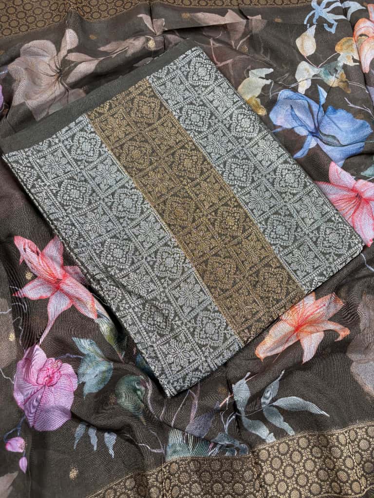 Black Banarasi Georgette Brocade Silk Suit