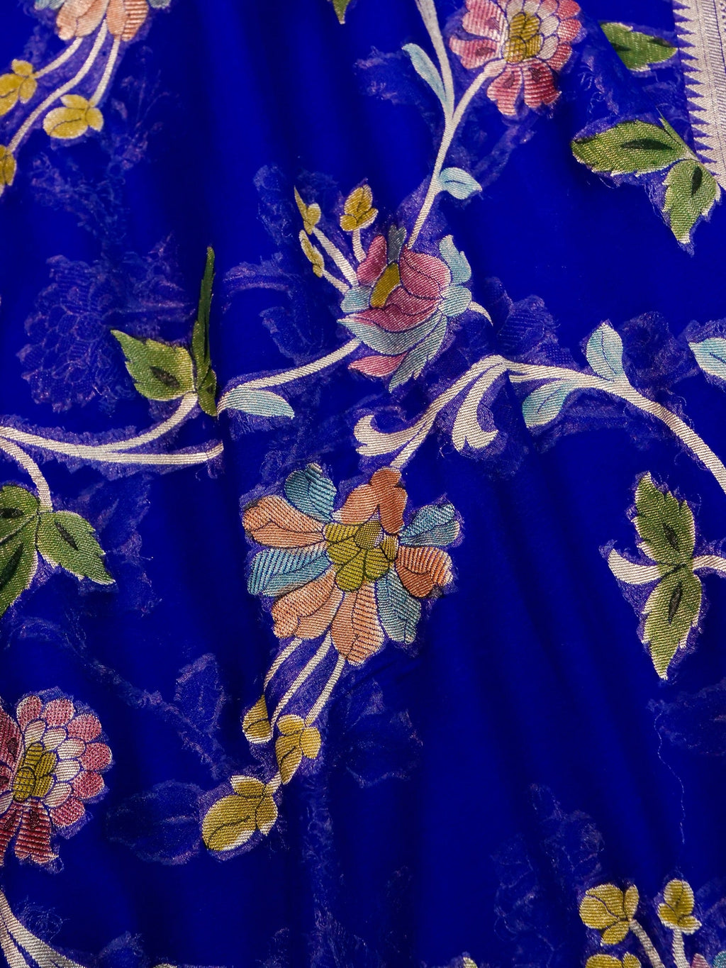 Handwoven Dark Blue Banarasi Khaddi Silk Saree