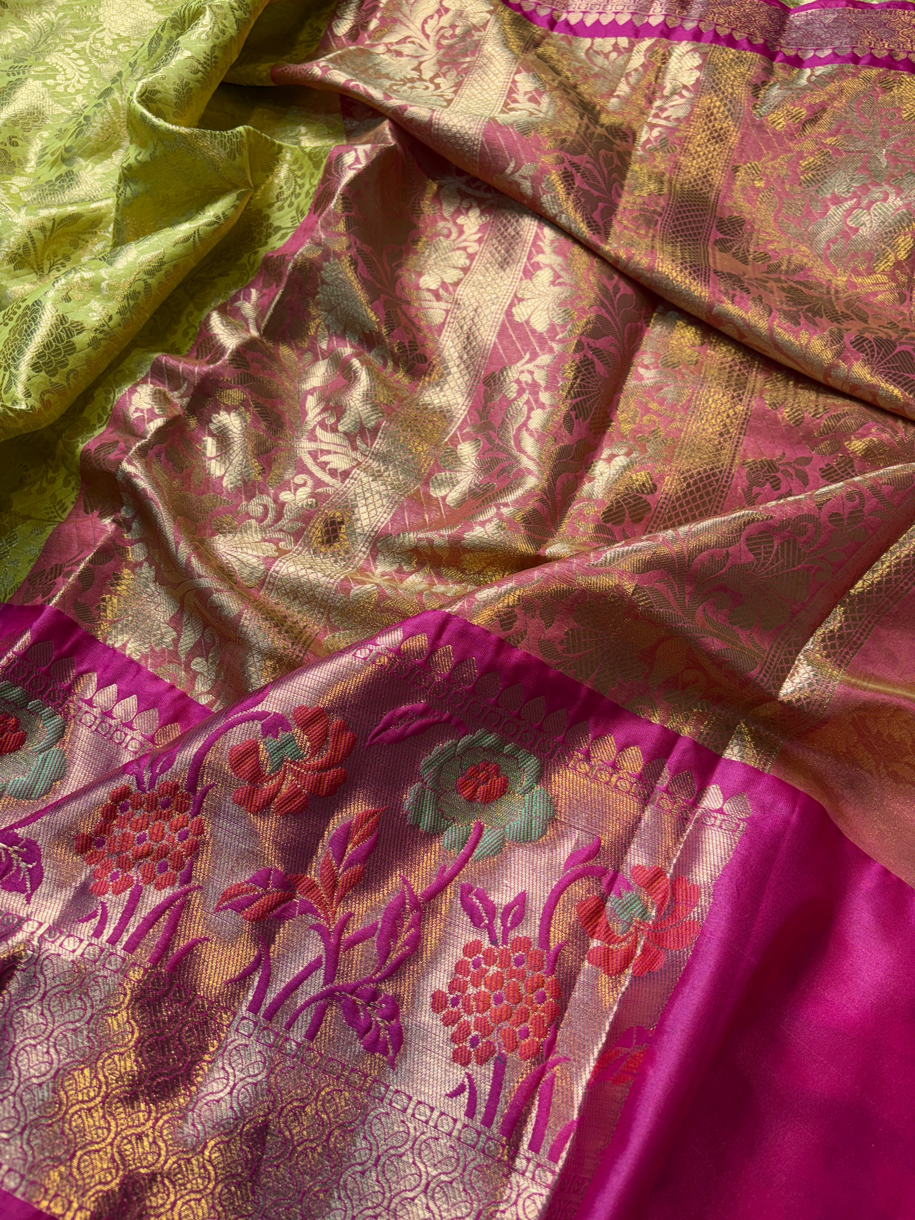 Contrast Banarasi Fancy Katan Brocade Meena Saree