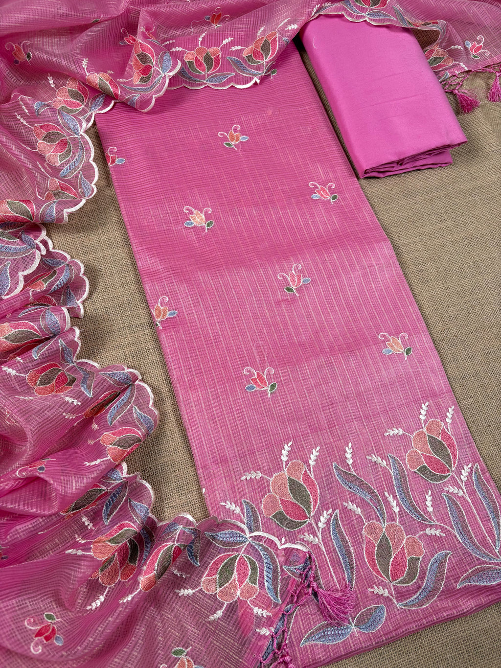 Pink Banarasi Kora Silk Suit