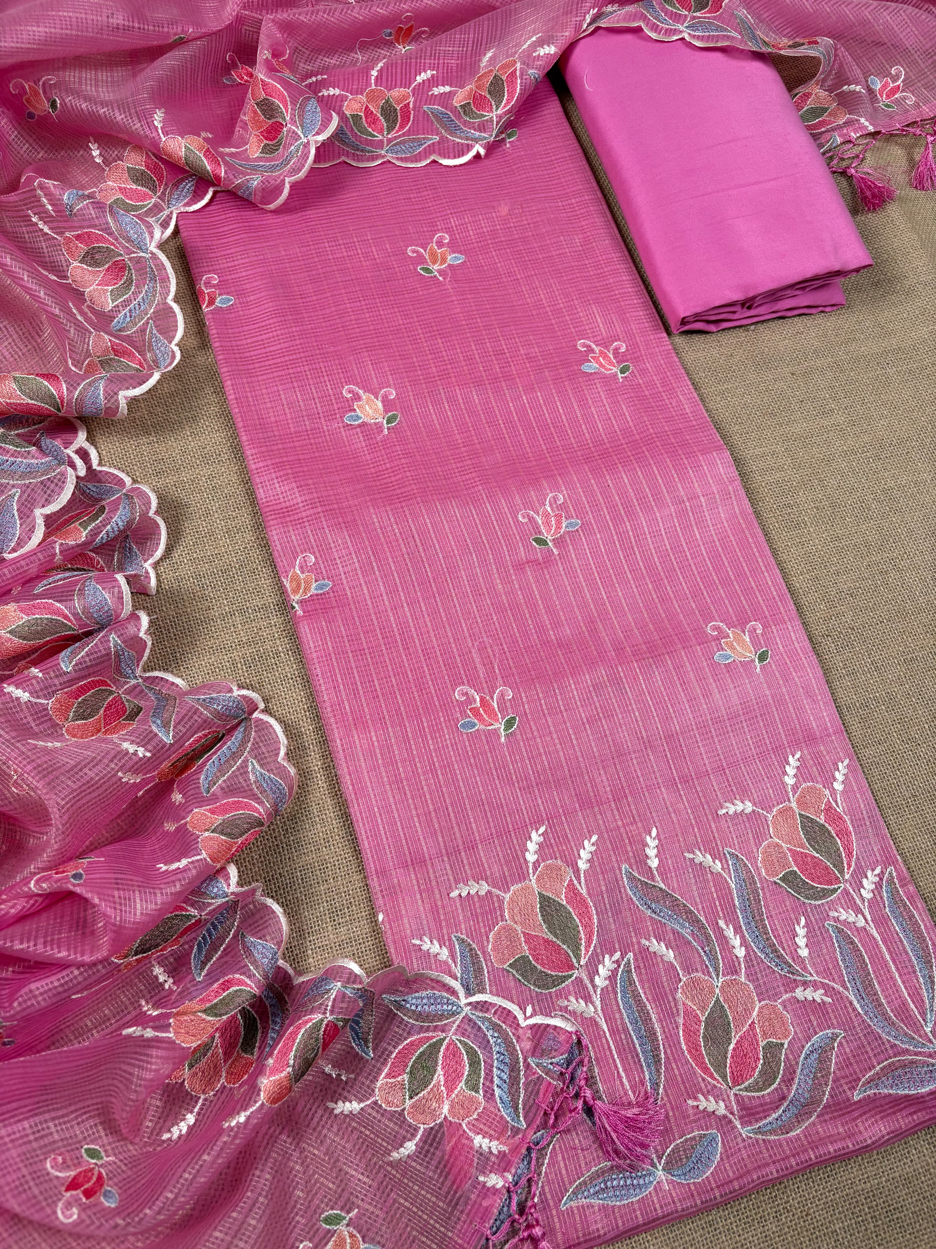 Pink Banarasi Kora Silk Suit