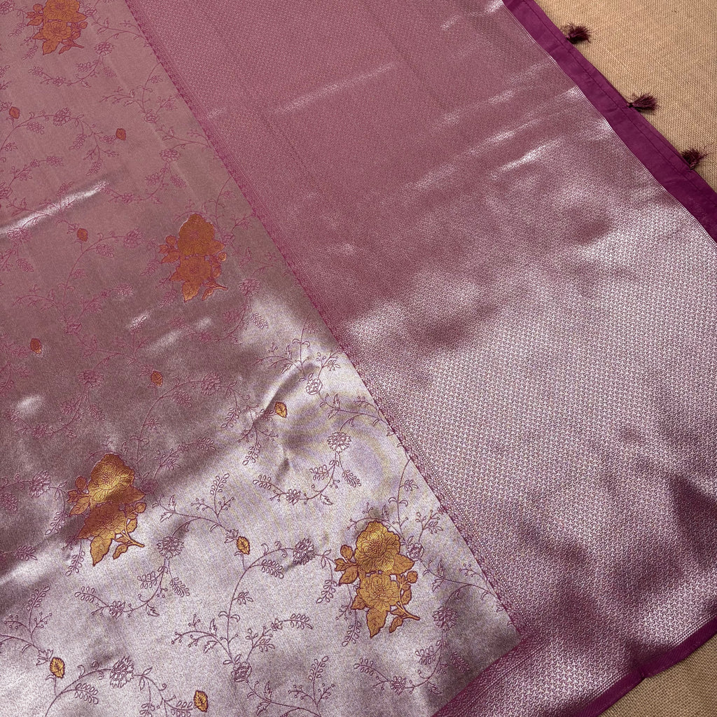 Maroon Banarasi Katan Tissue Alfi Silk Saree