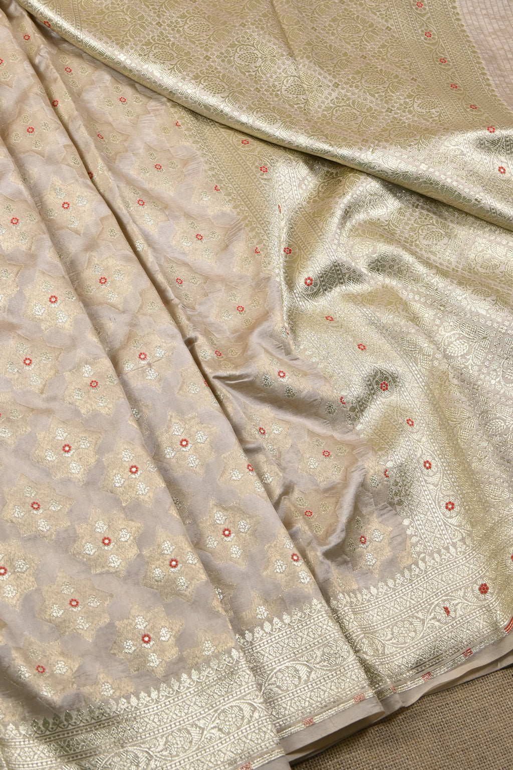 Beige Pure Banarasi Katan Silk Saree