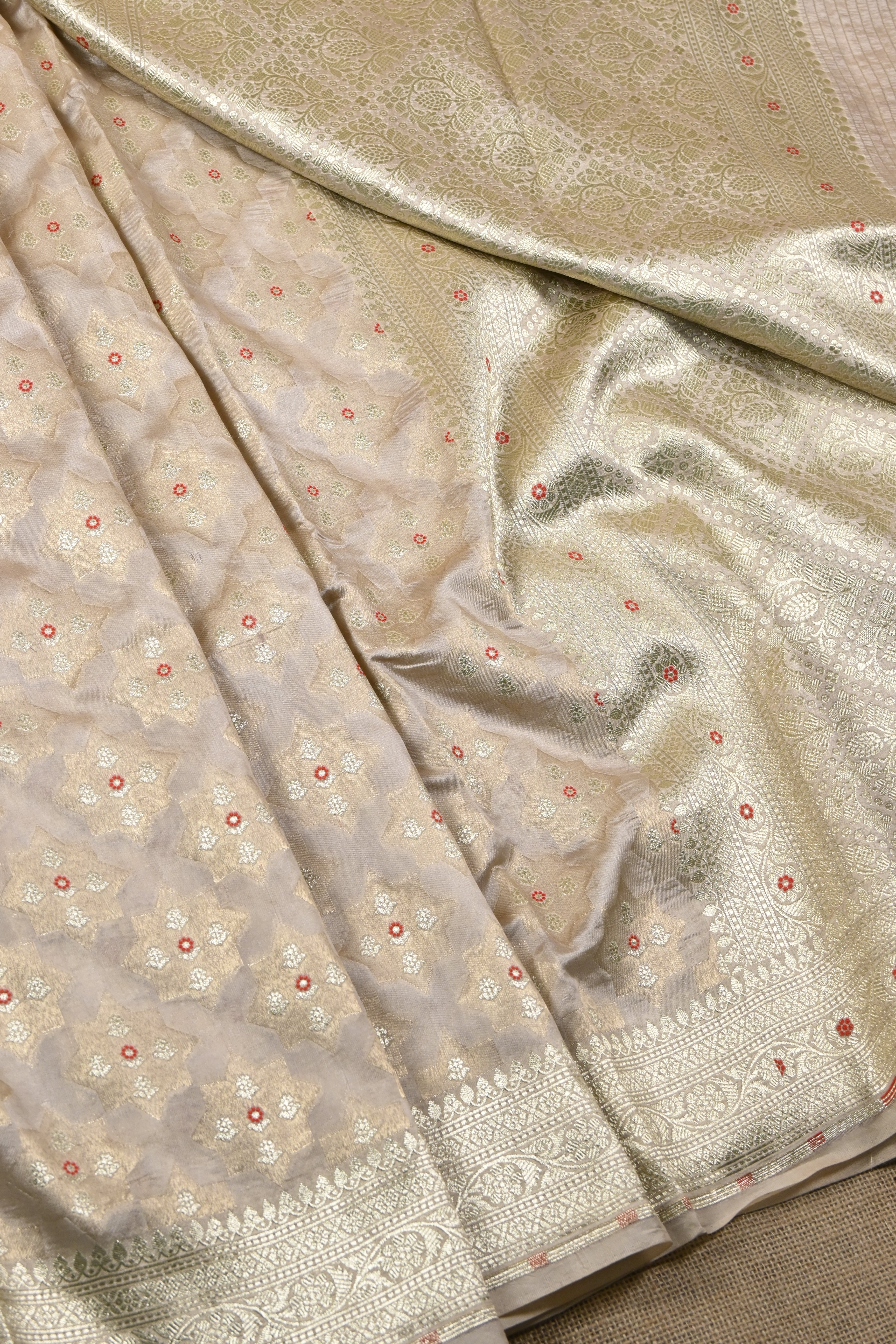 Beige Pure Banarasi Katan Silk Saree