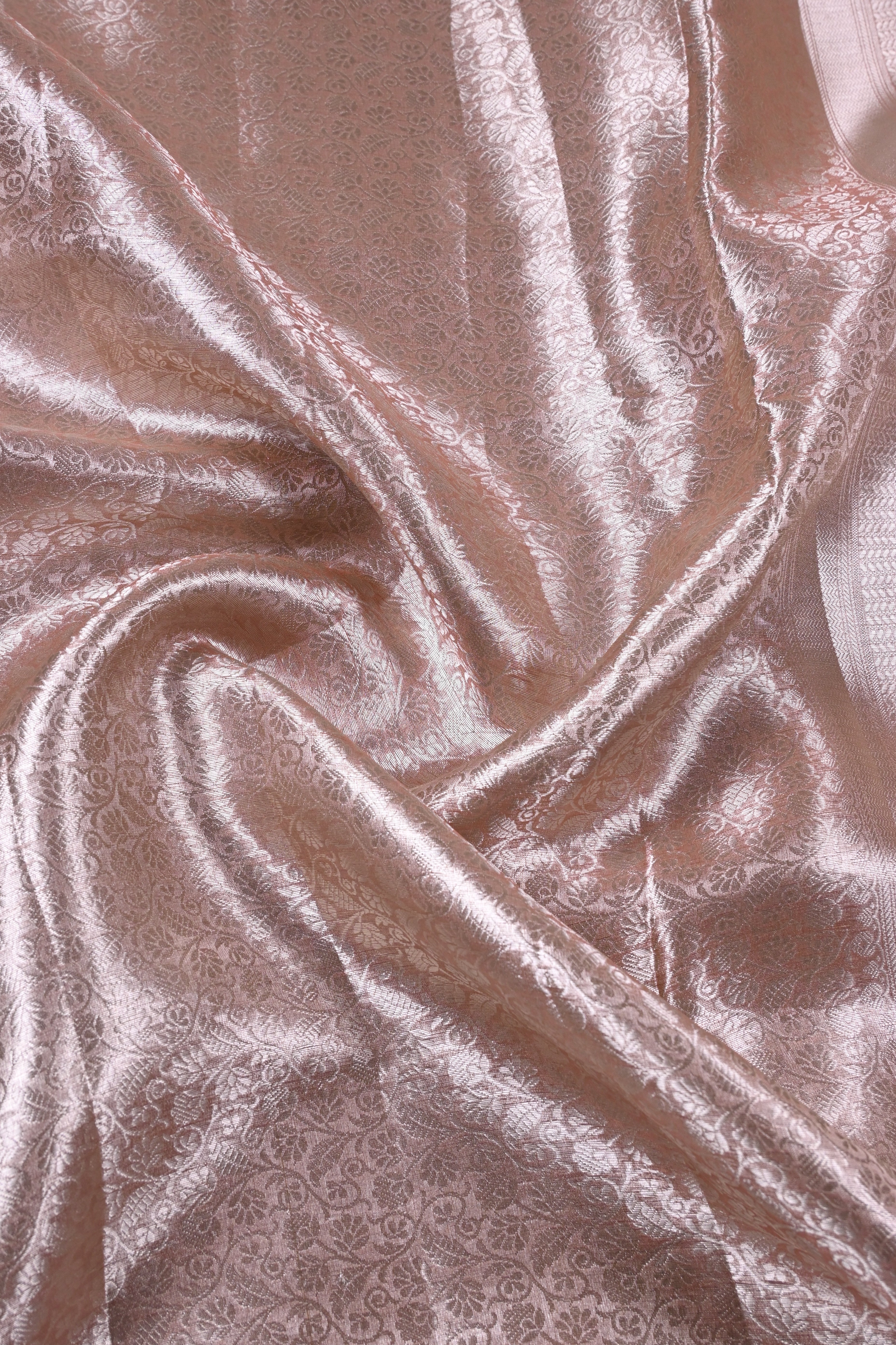 Baby Peach Pure Banarasi Molten Tissue Silk Saree