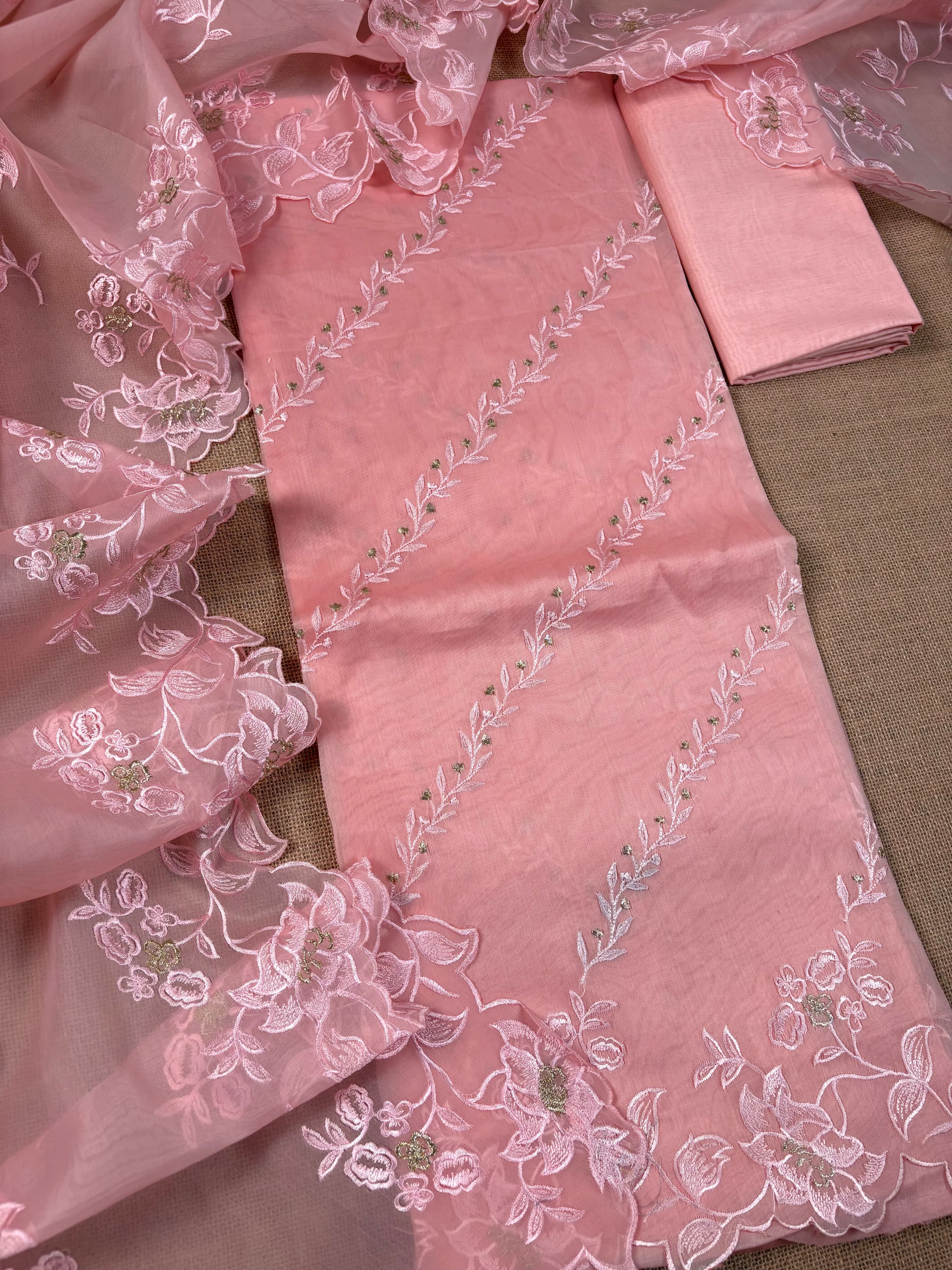 Peach Banarasi Softy Organza Silk Suit