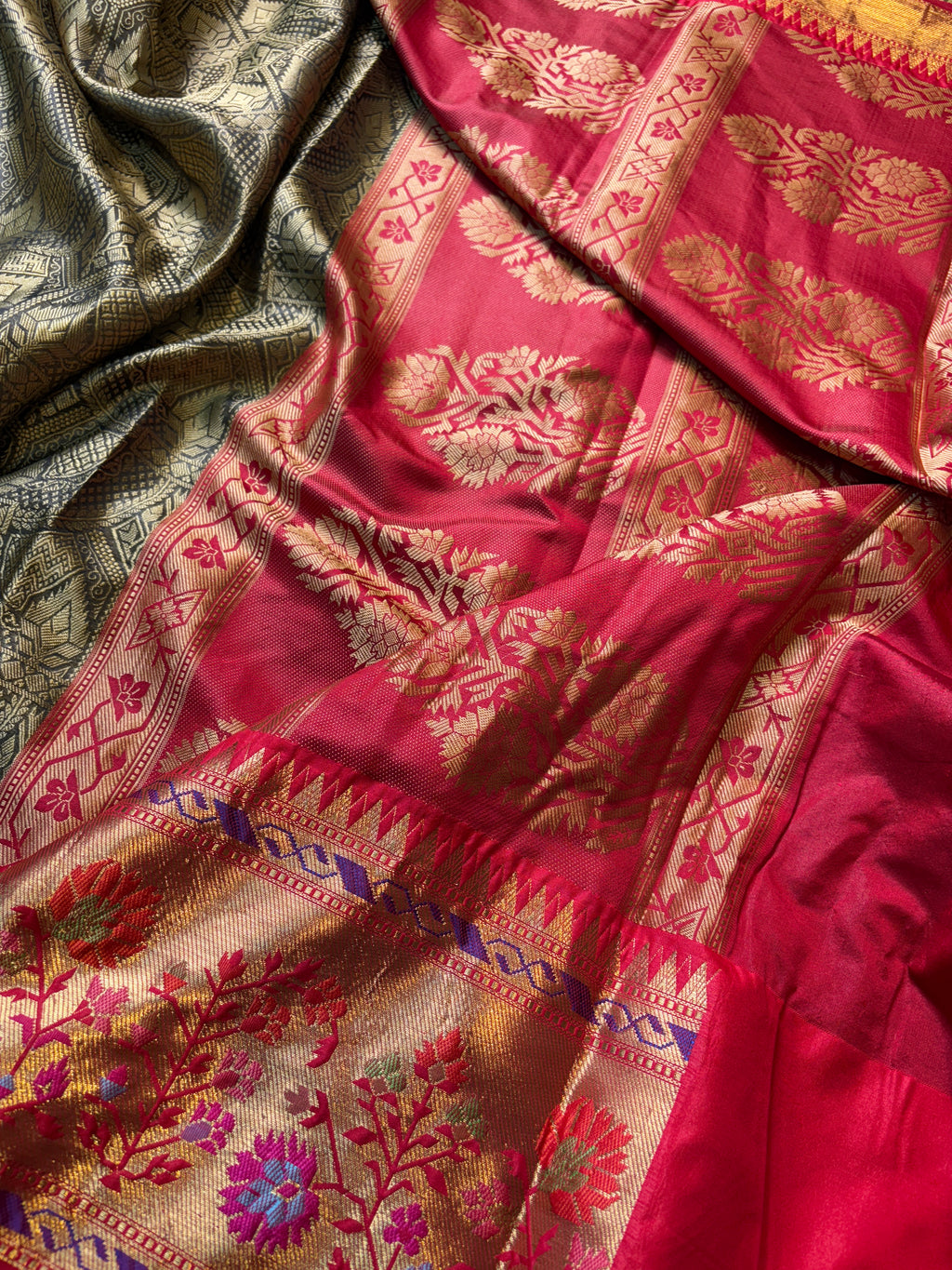 Green Banarasi Katan Tanchui Meena Saree