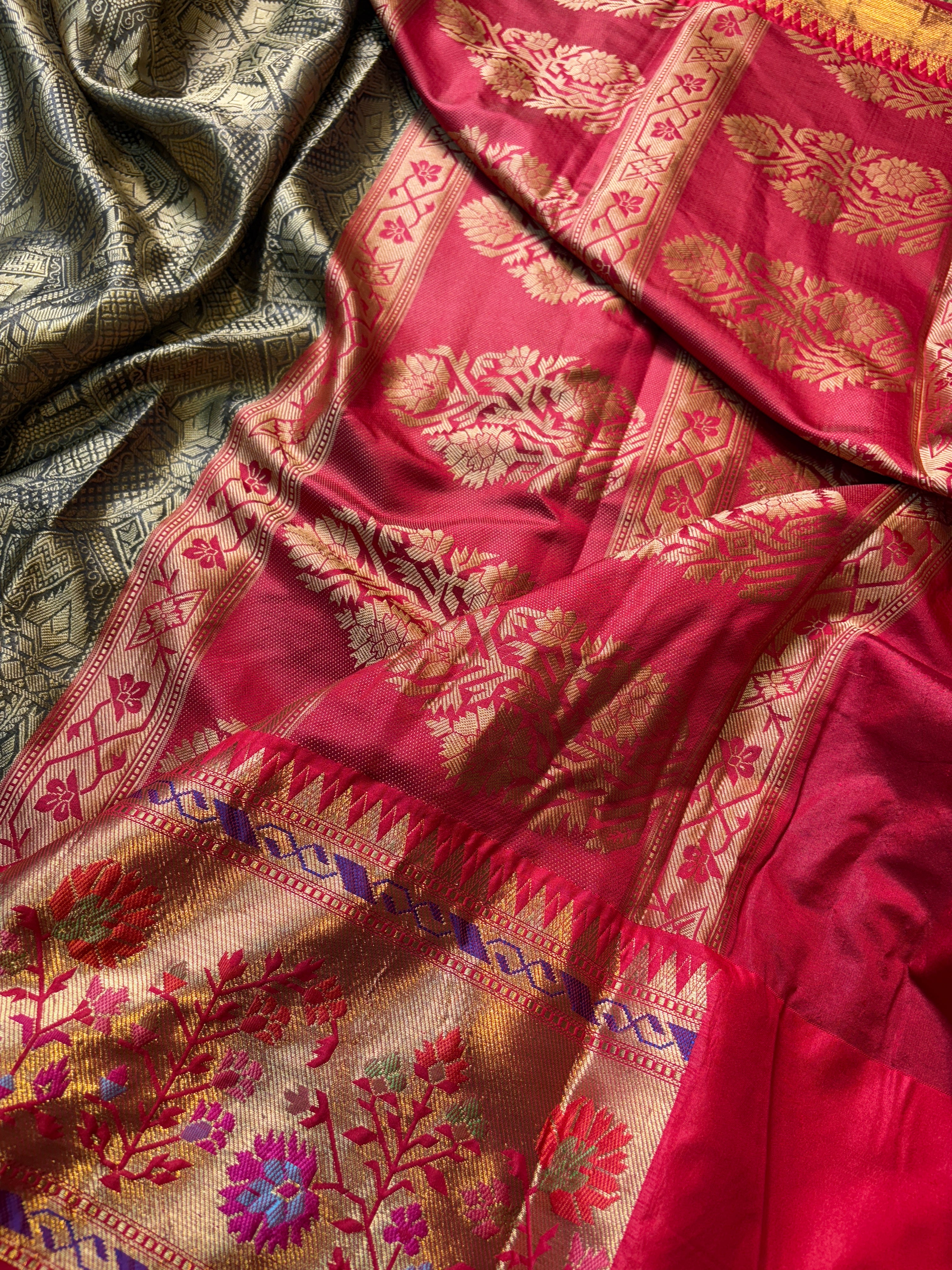 Green Banarasi Katan Tanchui Meena Saree