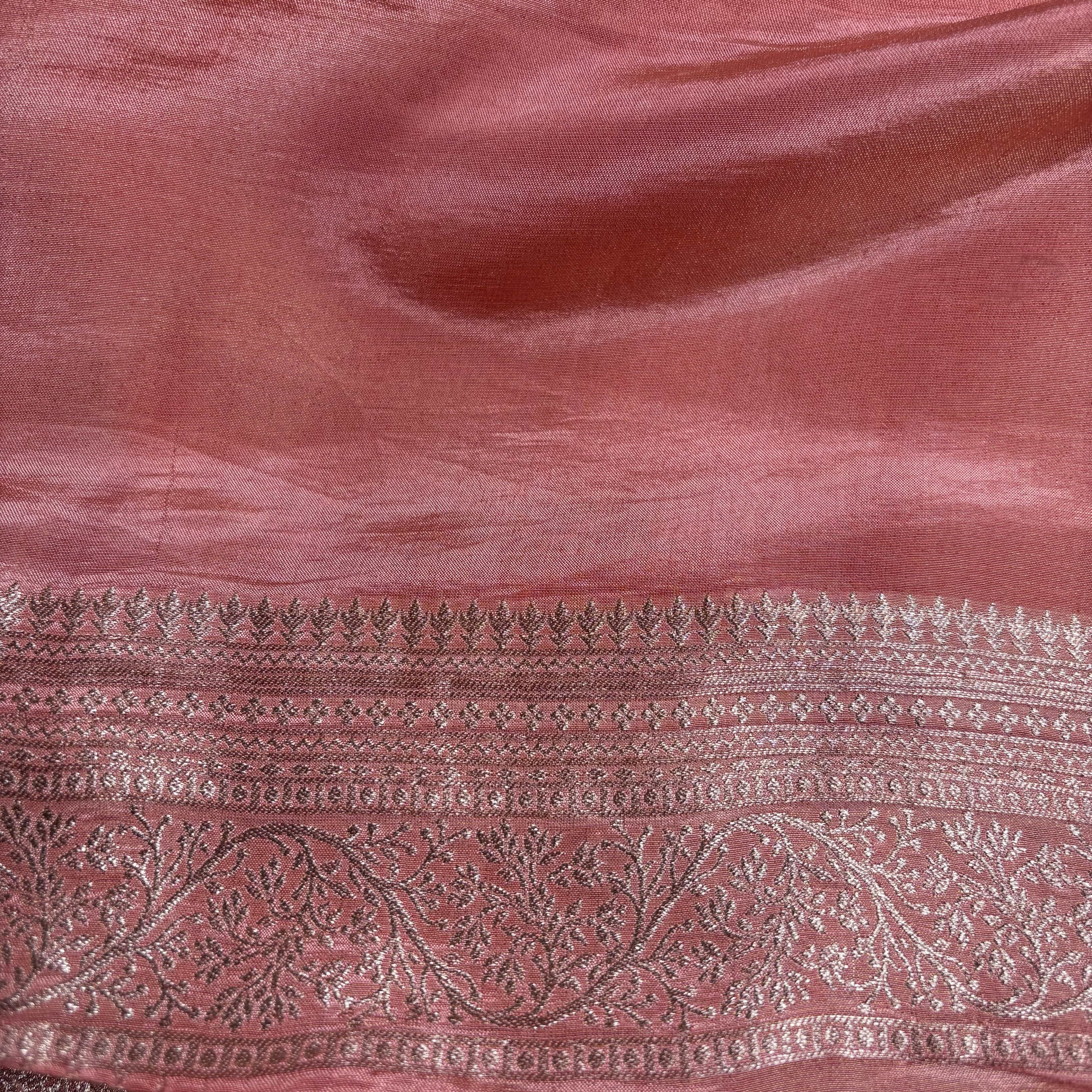Light Peach Banarasi Katan Tissue Silk Saree