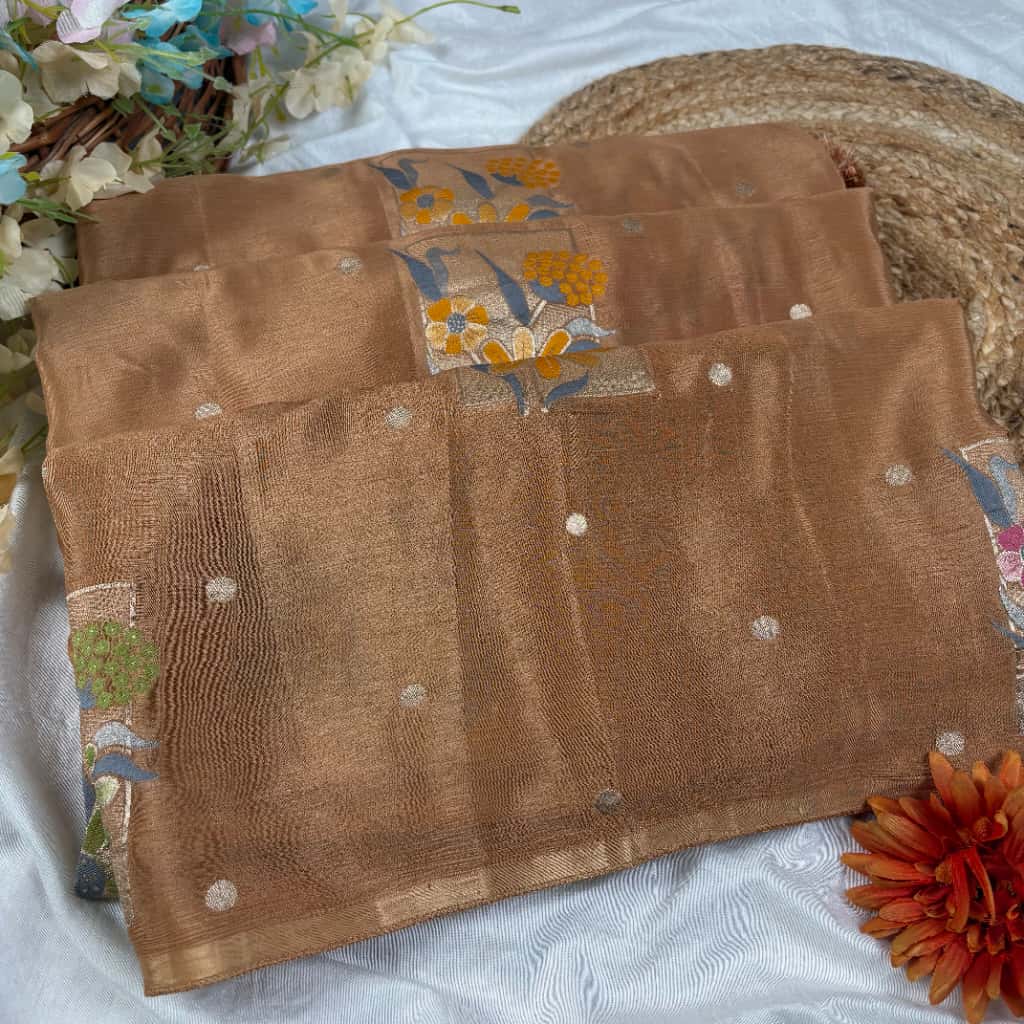 Beige Banarasi Chinon Georgette Silk Saree