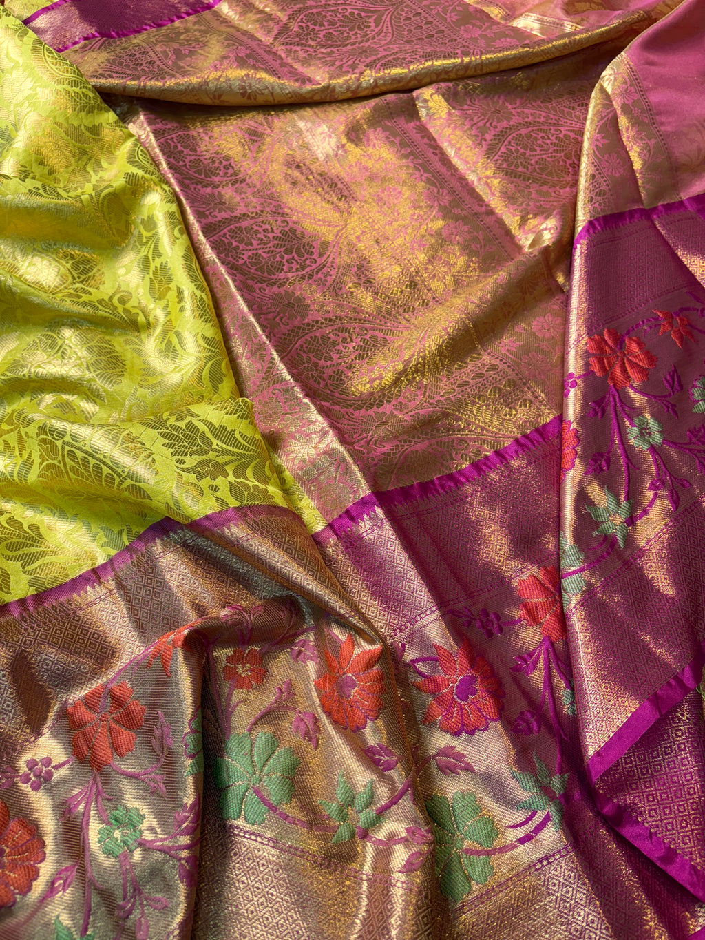 Contrast Banarasi Fancy Katan Brocade Meena  Silk Saree