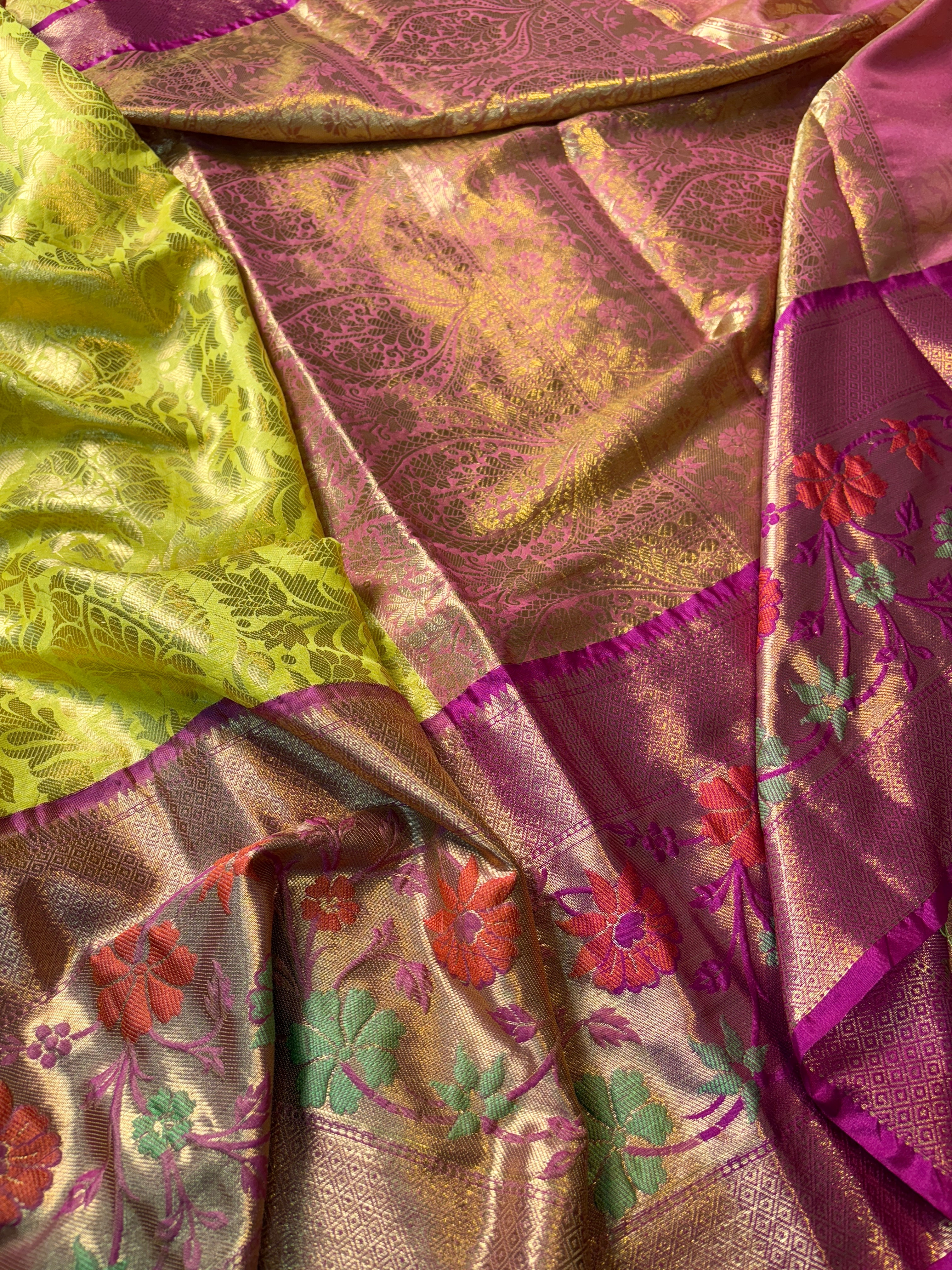 Contrast Banarasi Fancy Katan Brocade Meena  Silk Saree