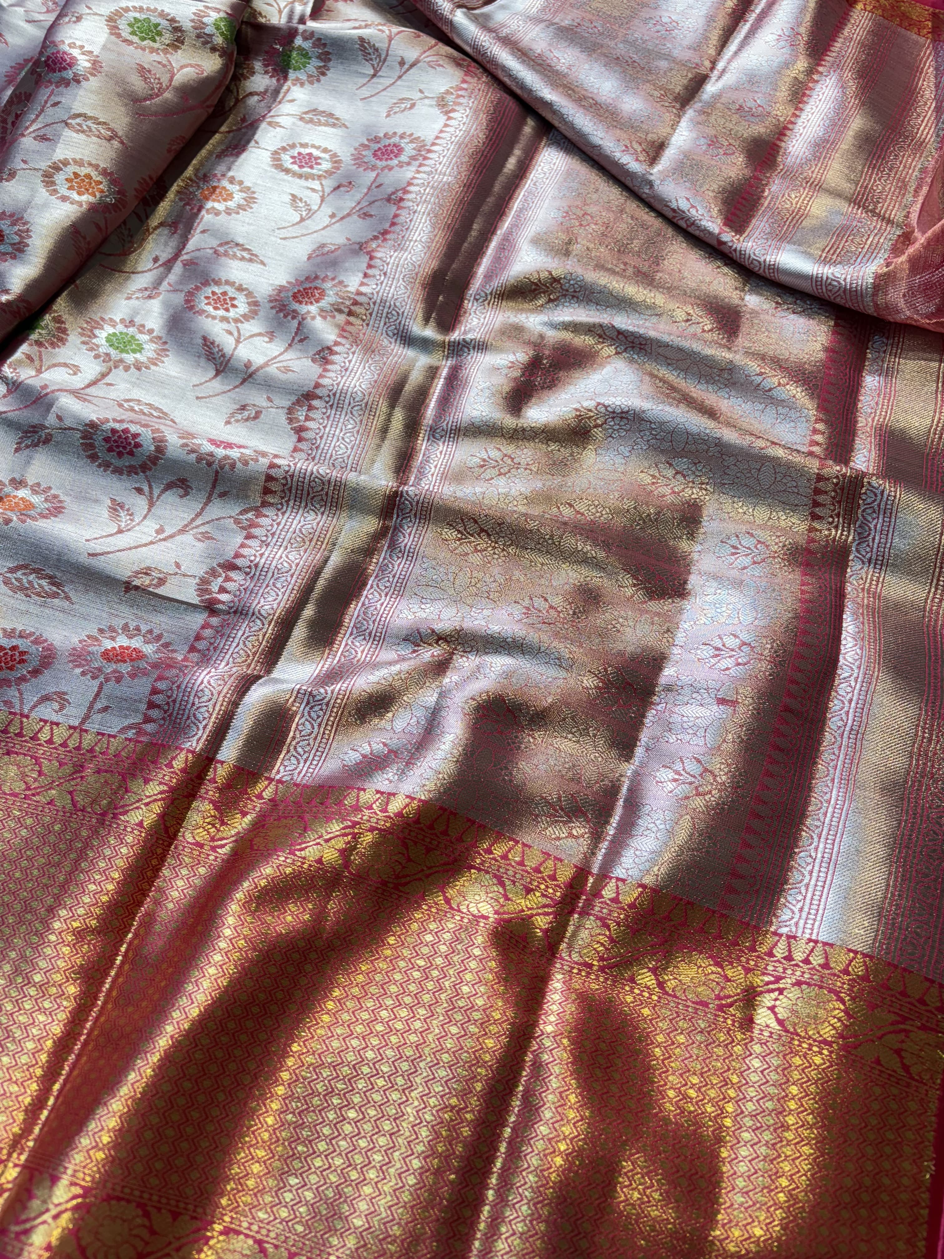 Contrast Banarasi Fancy Katan Tissue Meena Saree
