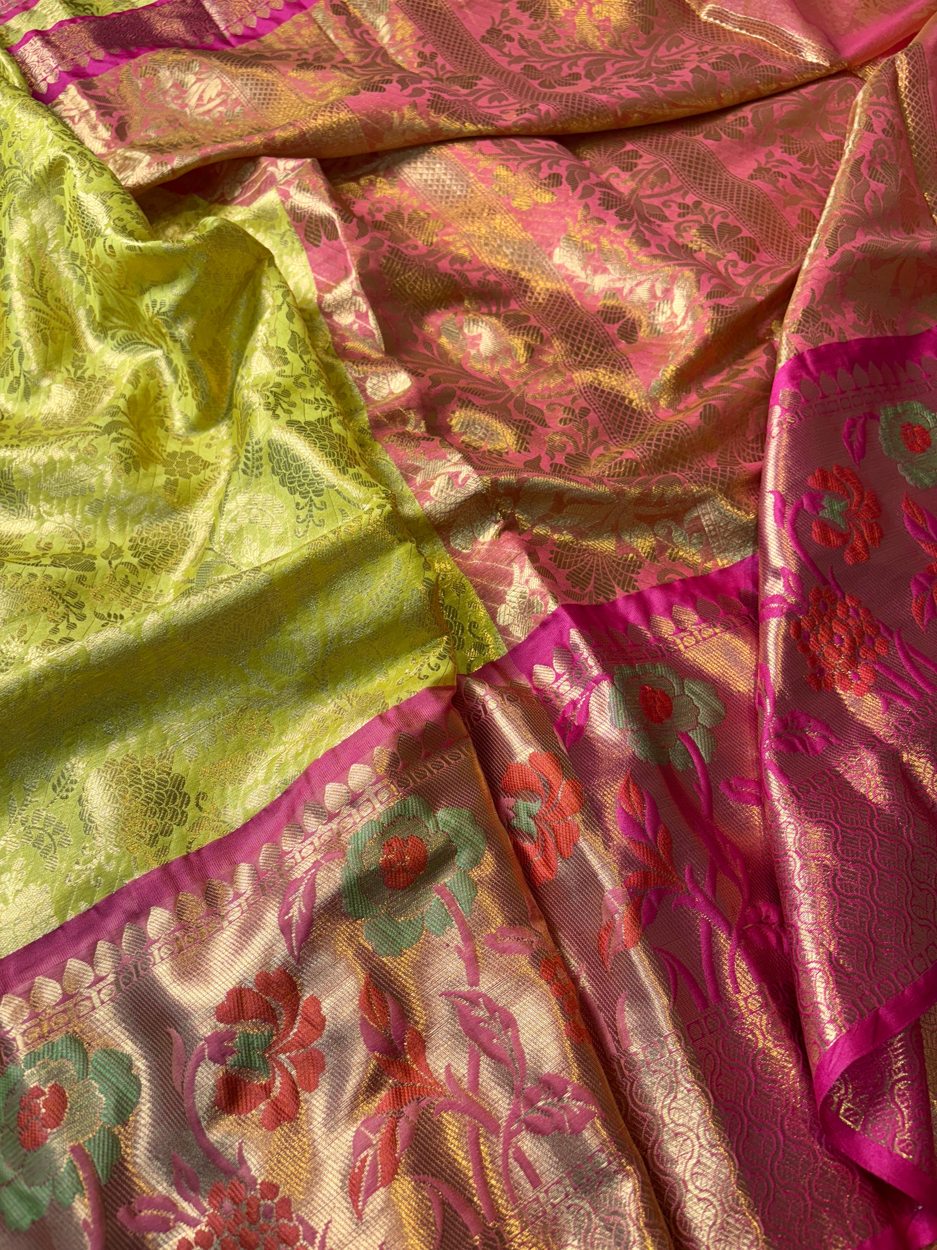 Contrast Banarasi Fancy Katan Brocade Meena Saree