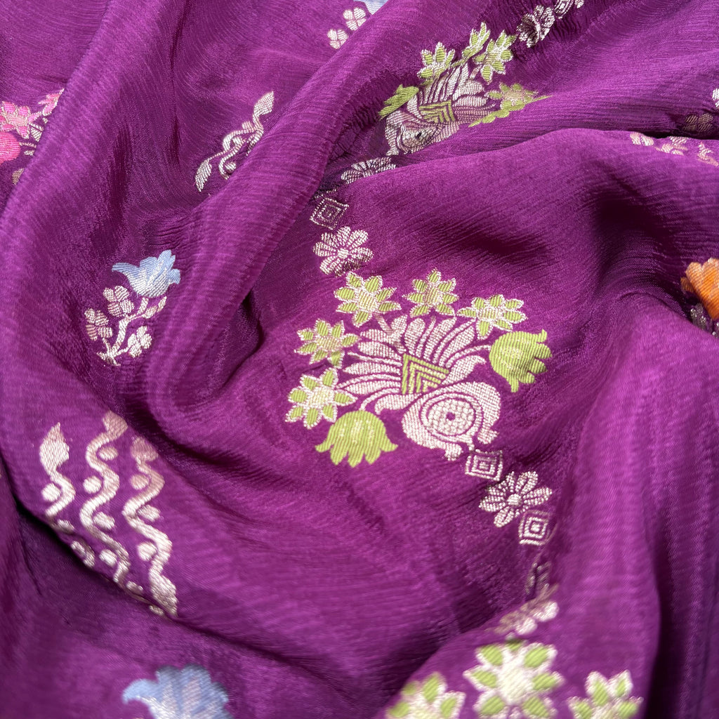 Wine Banarasi Chinon Georgette Silk Saree