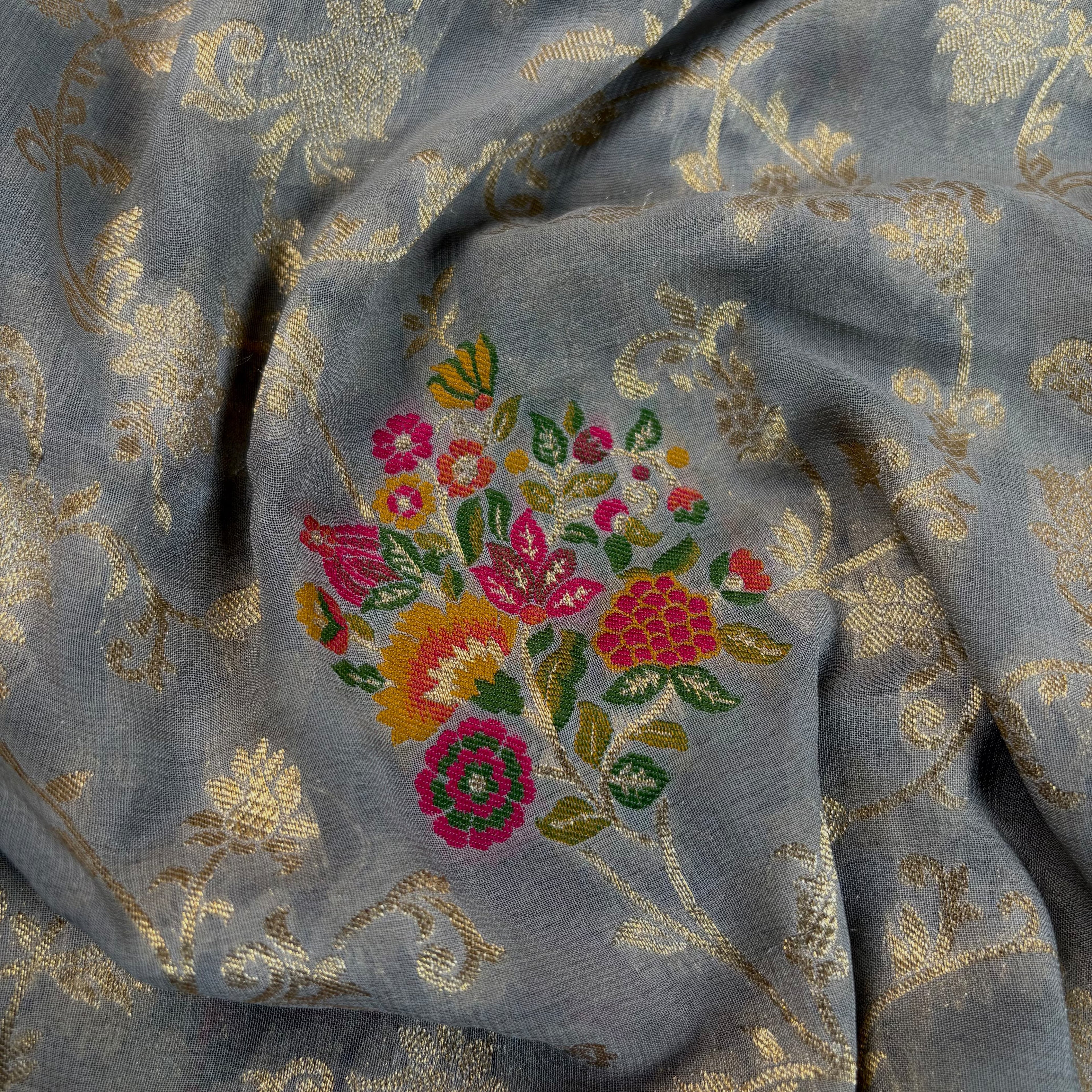 Grey Banarasi Khaddi Georgette Silk Saree