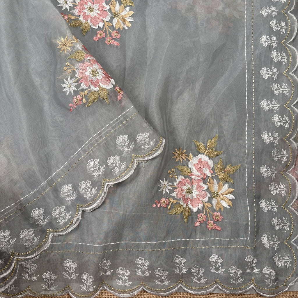Grey Banarasi Softy Organza Silk Saree