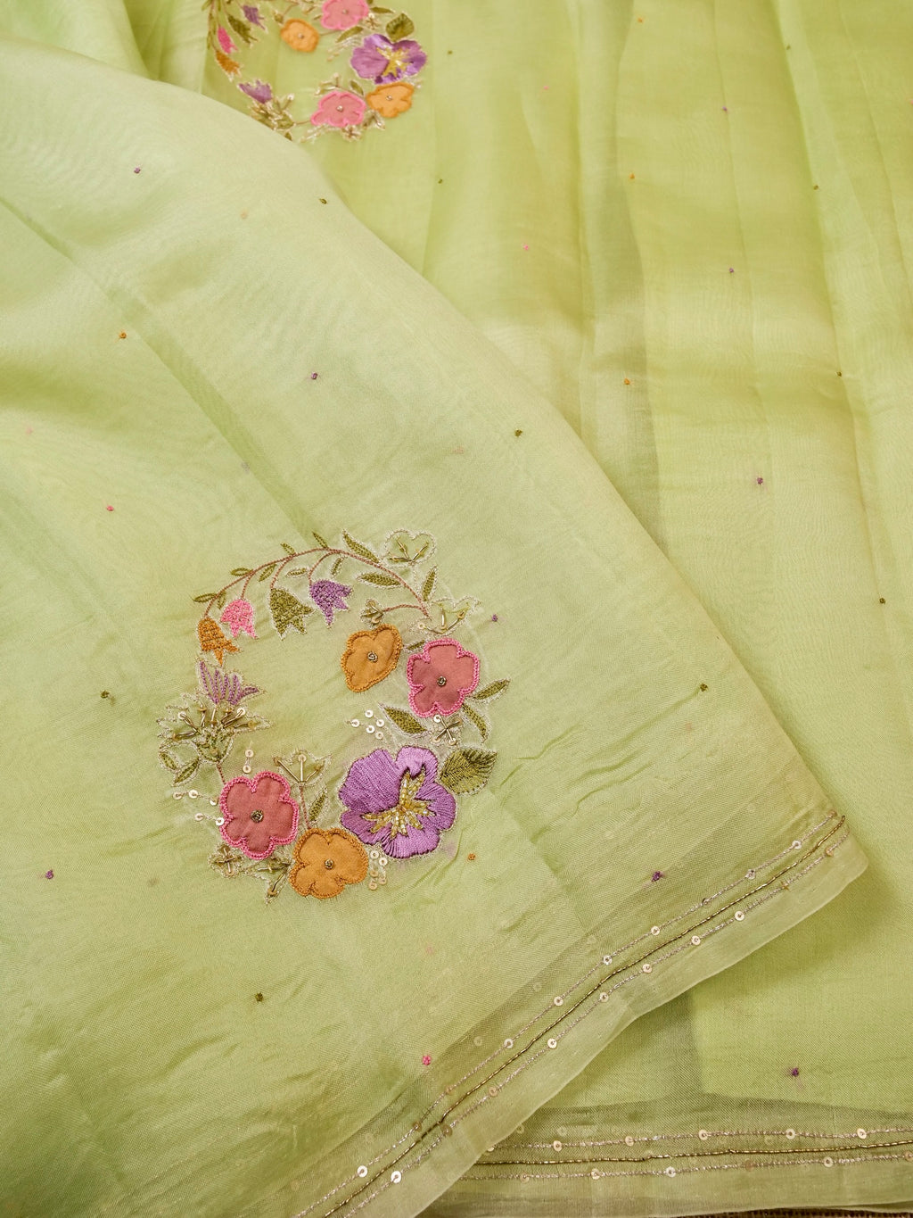 Handwoven Lime Green Banarasi Organza Silk Saree