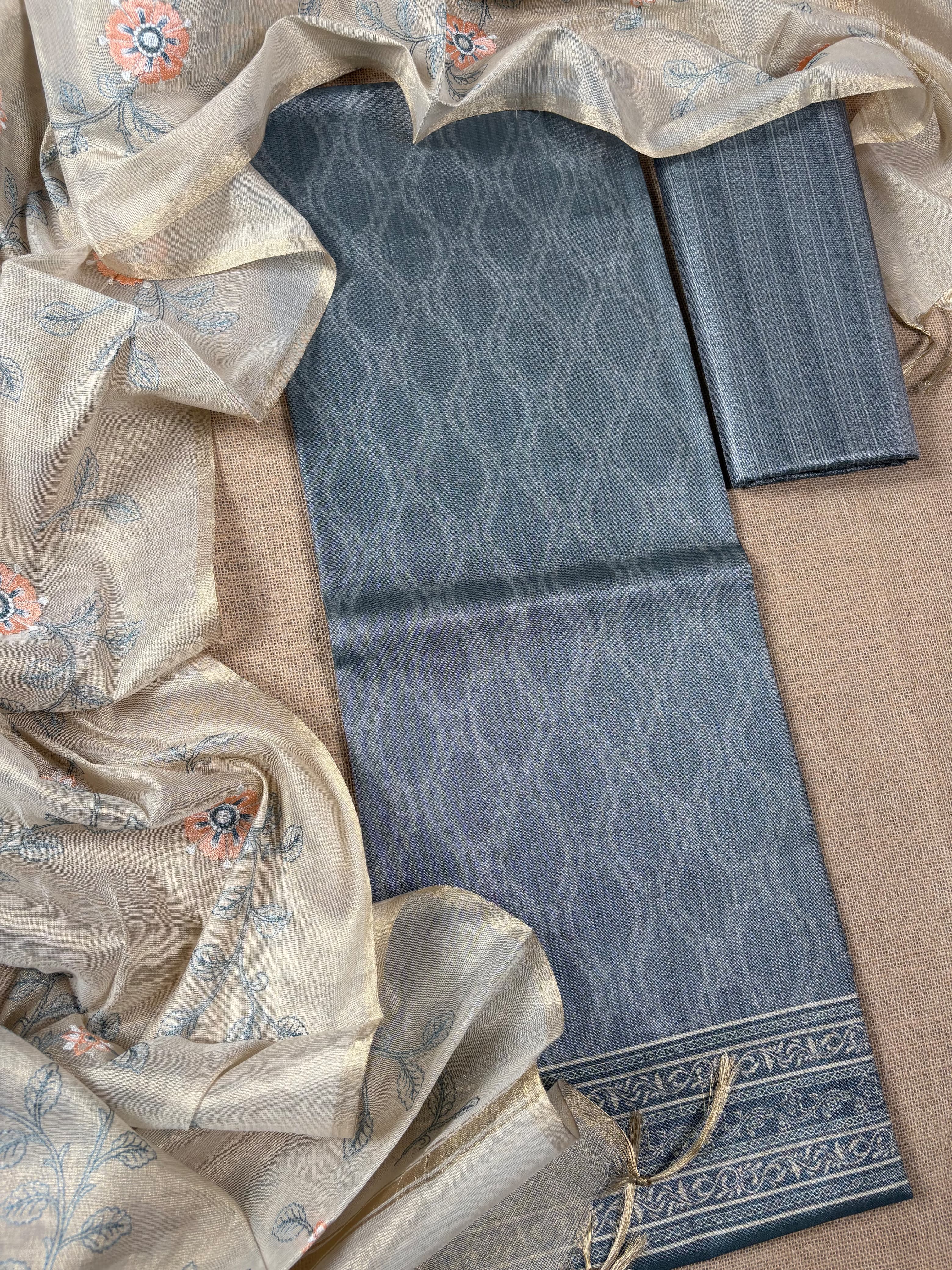 Grey Banarasi Pure Tussar Silk Suit