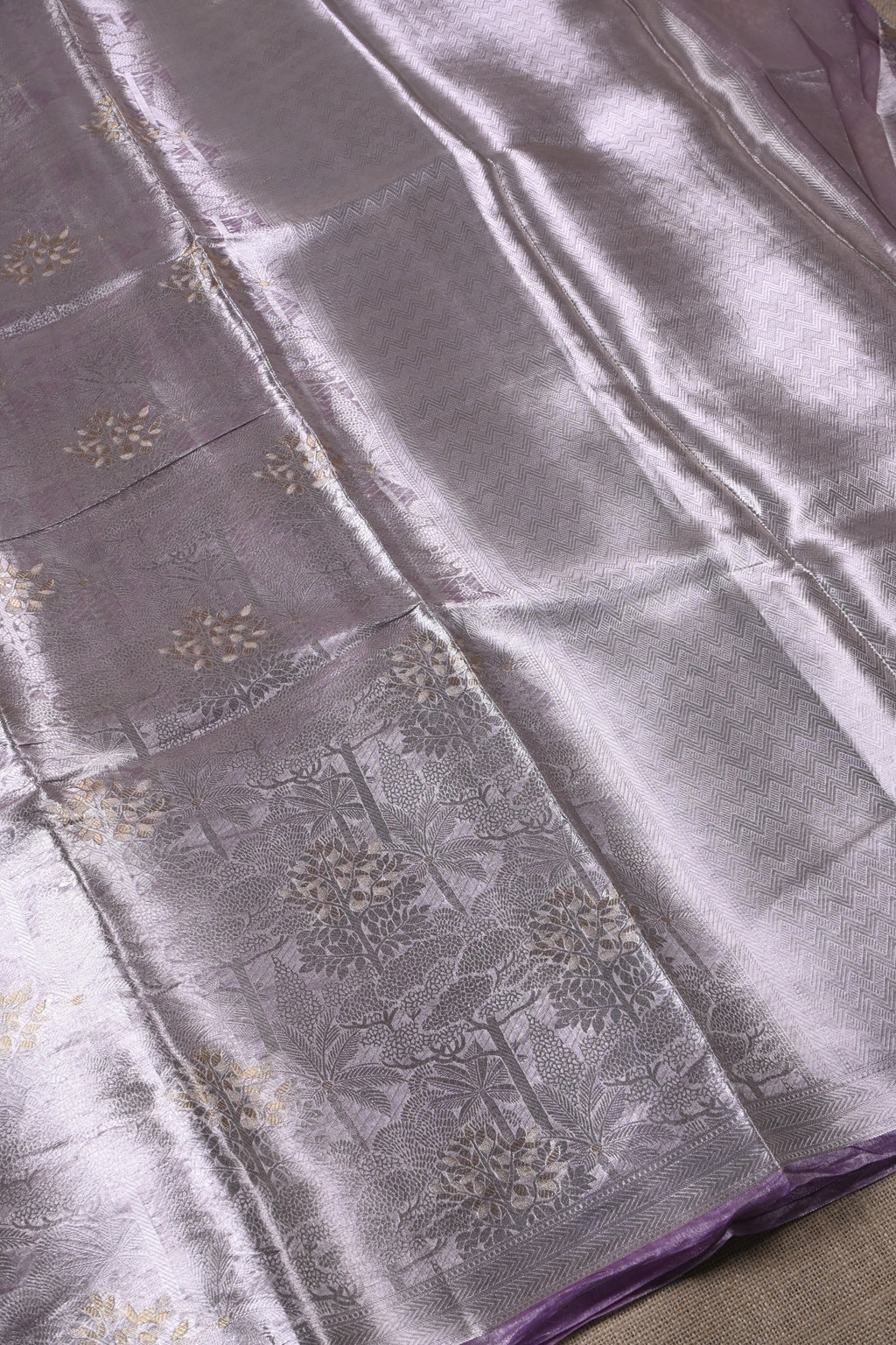 Baby Lilac Pure Banarasi Molten Alfi Tissue Silk Saree