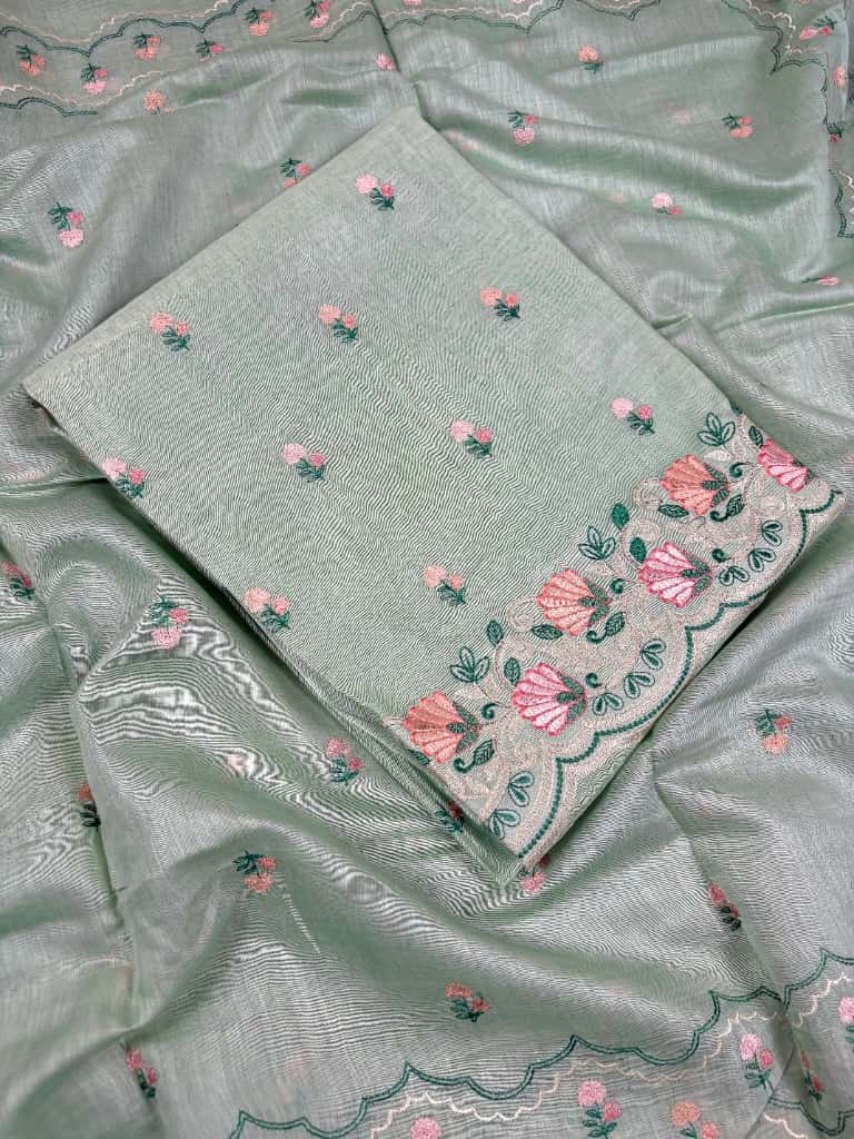 Sea Green Banarasi Pure Mul-Mul Silk Suit