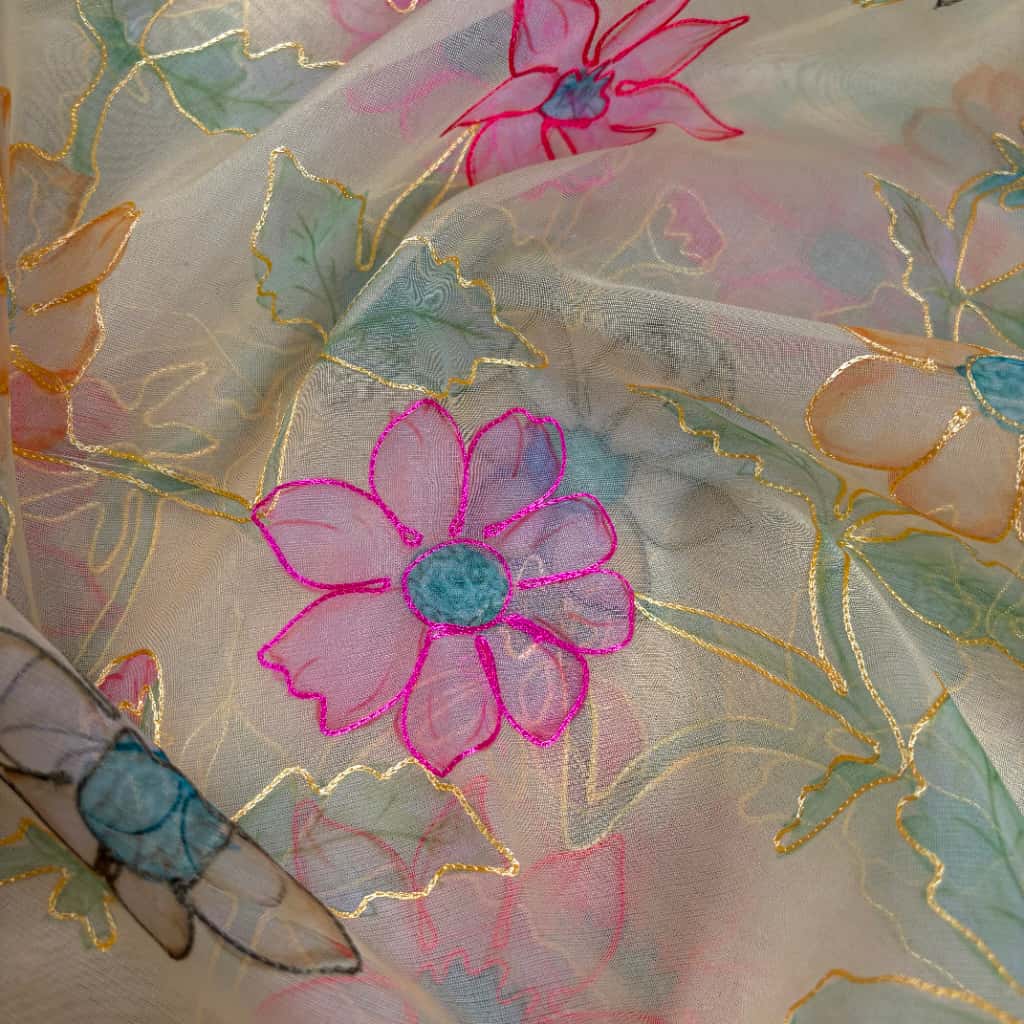 Yellow Banarasi Organza Silk Saree