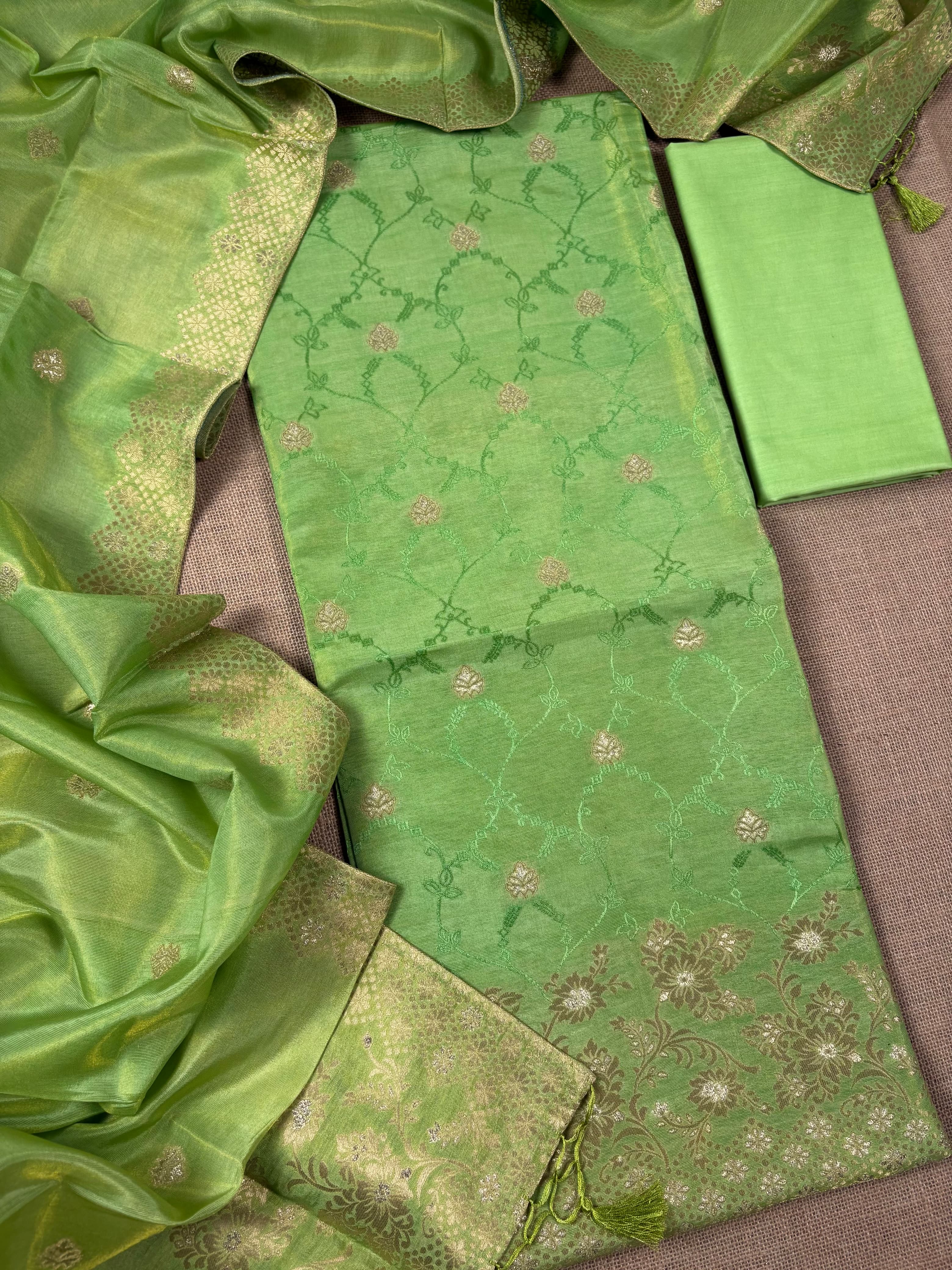 Green Banarasi Georgette Tissue Silk Suit