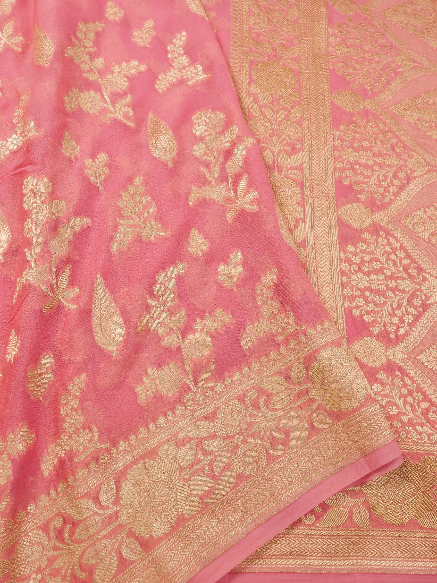 Handwoven Peach Banarasi Khaddi Silk Saree