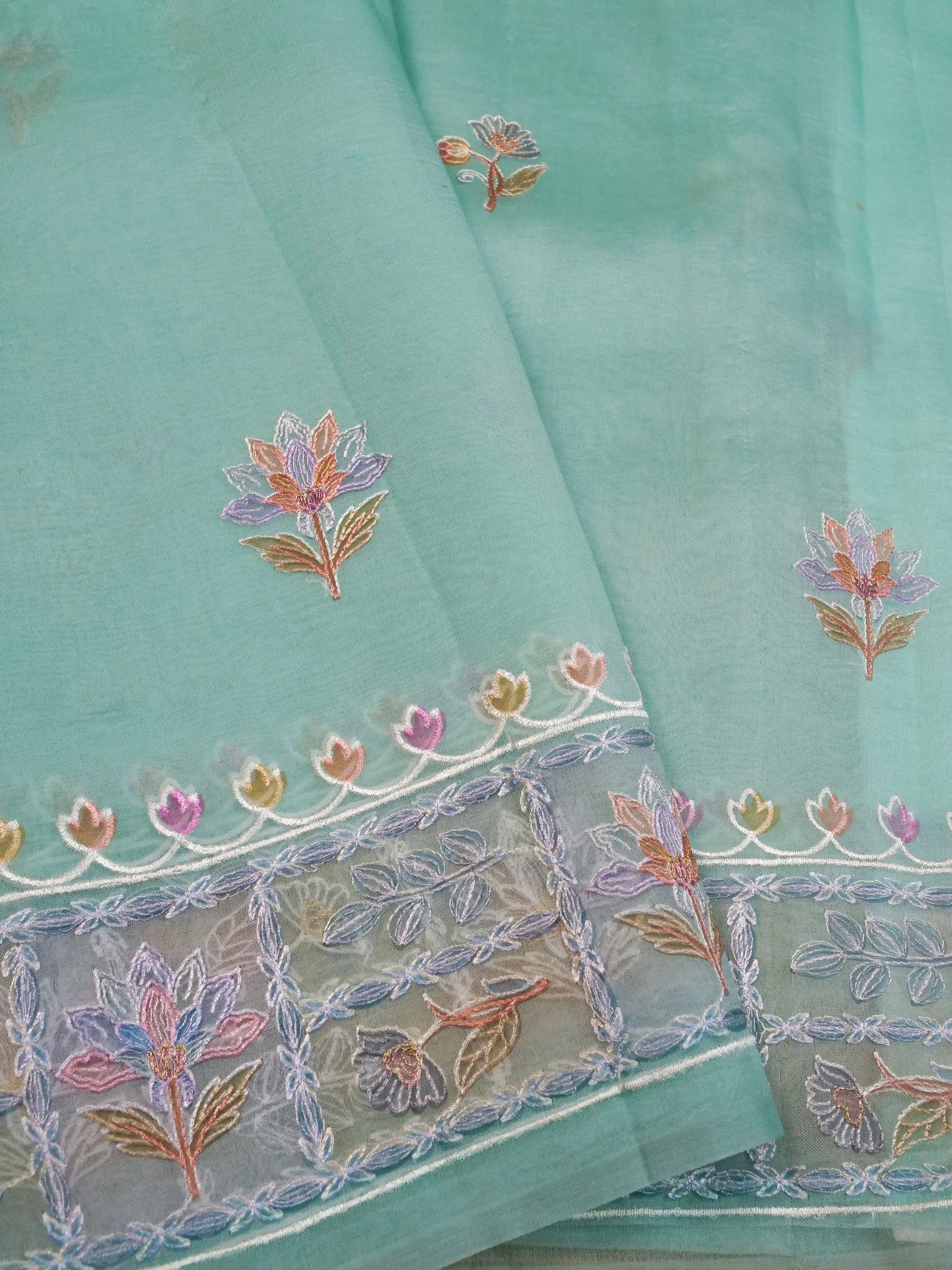 Handwoven Sea Green Banarasi Organza Silk Saree