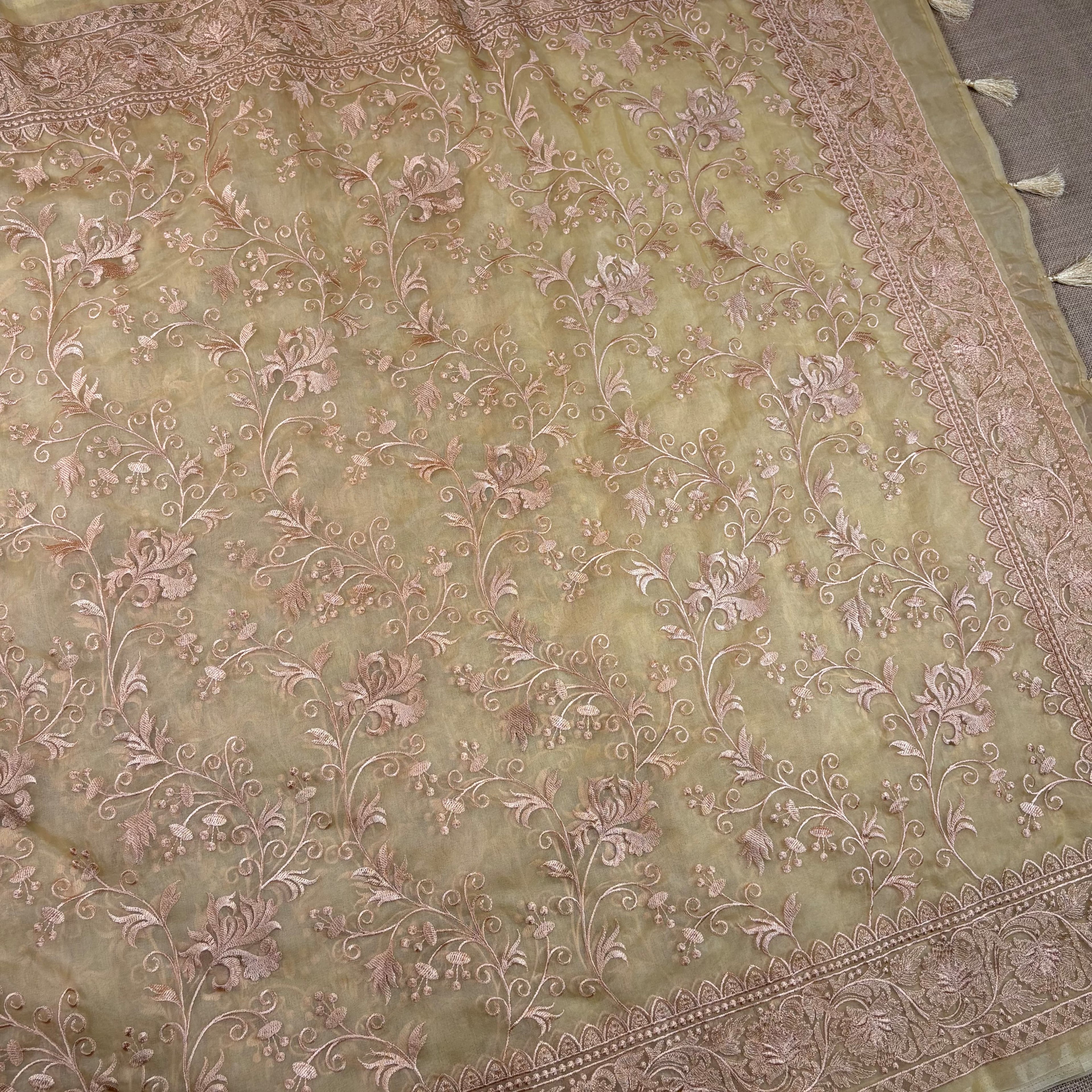 Beige Banarasi Organza Silk Saree