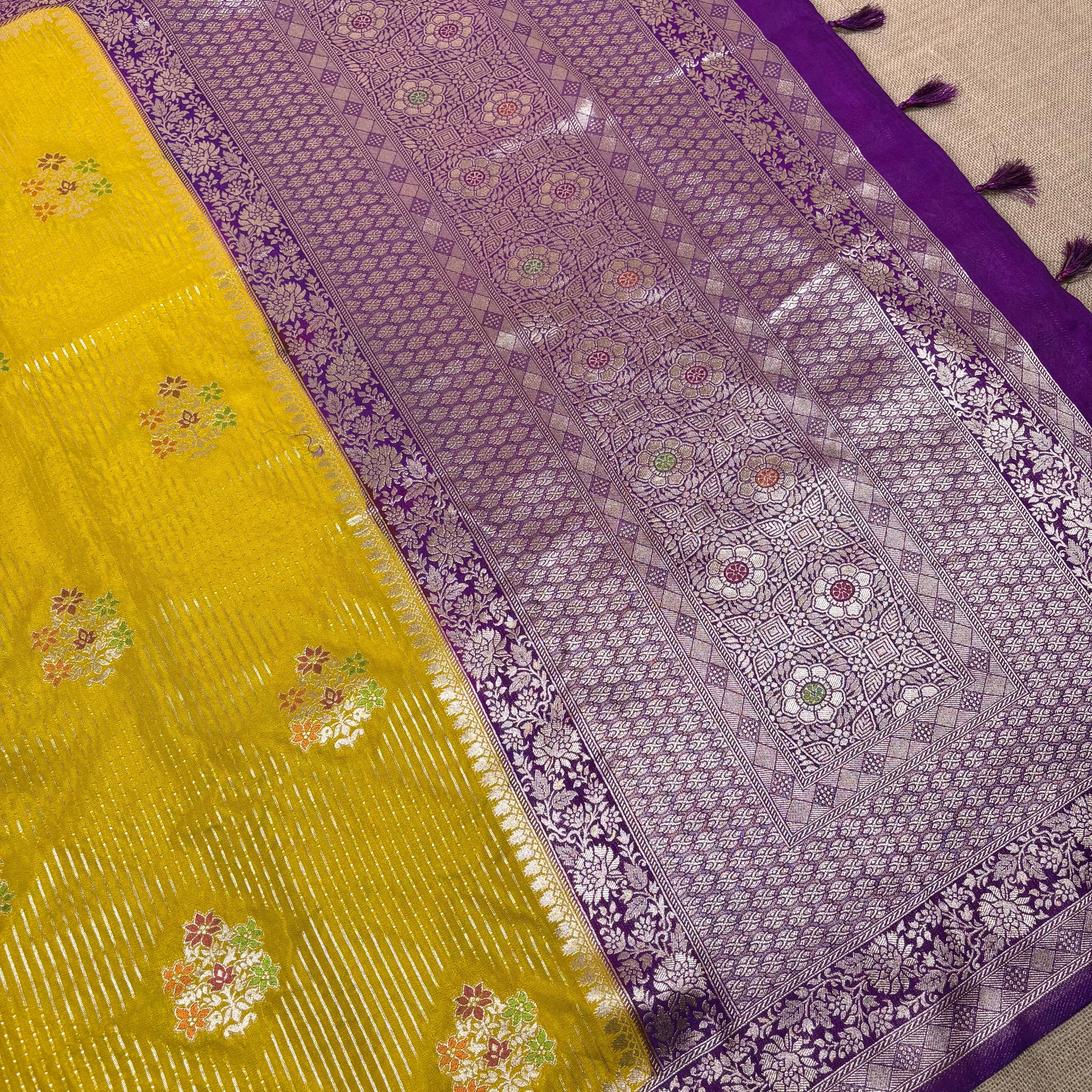 Mustard Yellow Banarasi Katan Georgette Silk Saree