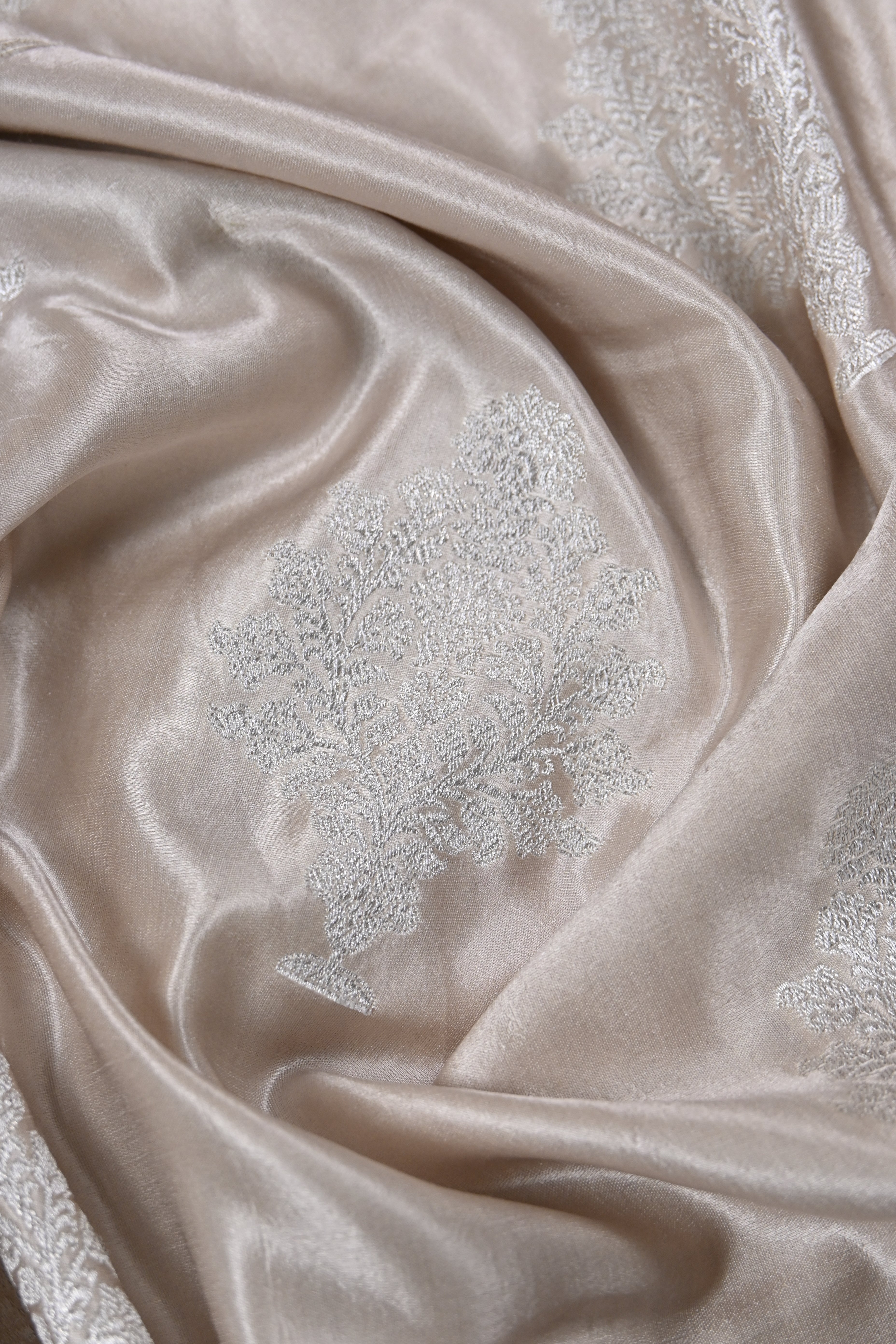 Moose Brown Pure Banarasi Satin Mashru Silk Saree