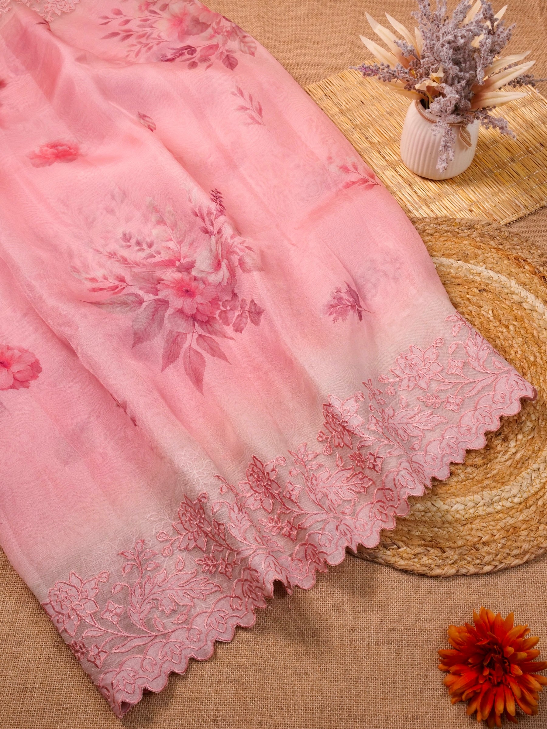 Handwoven Baby Pink Banarasi Organza Silk Saree