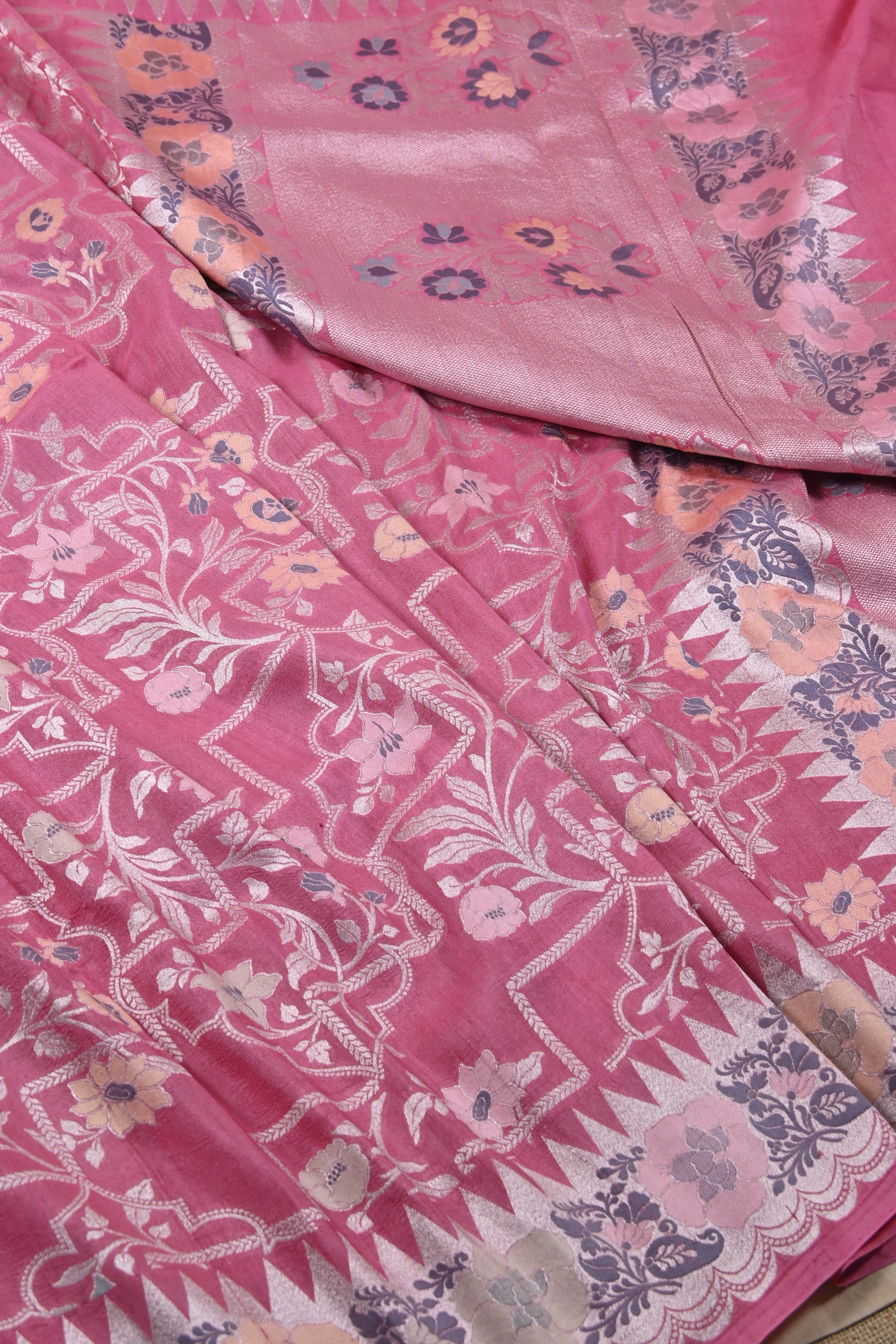 Hot Pink Pure Banarasi Tussar Georgette Silk Saree