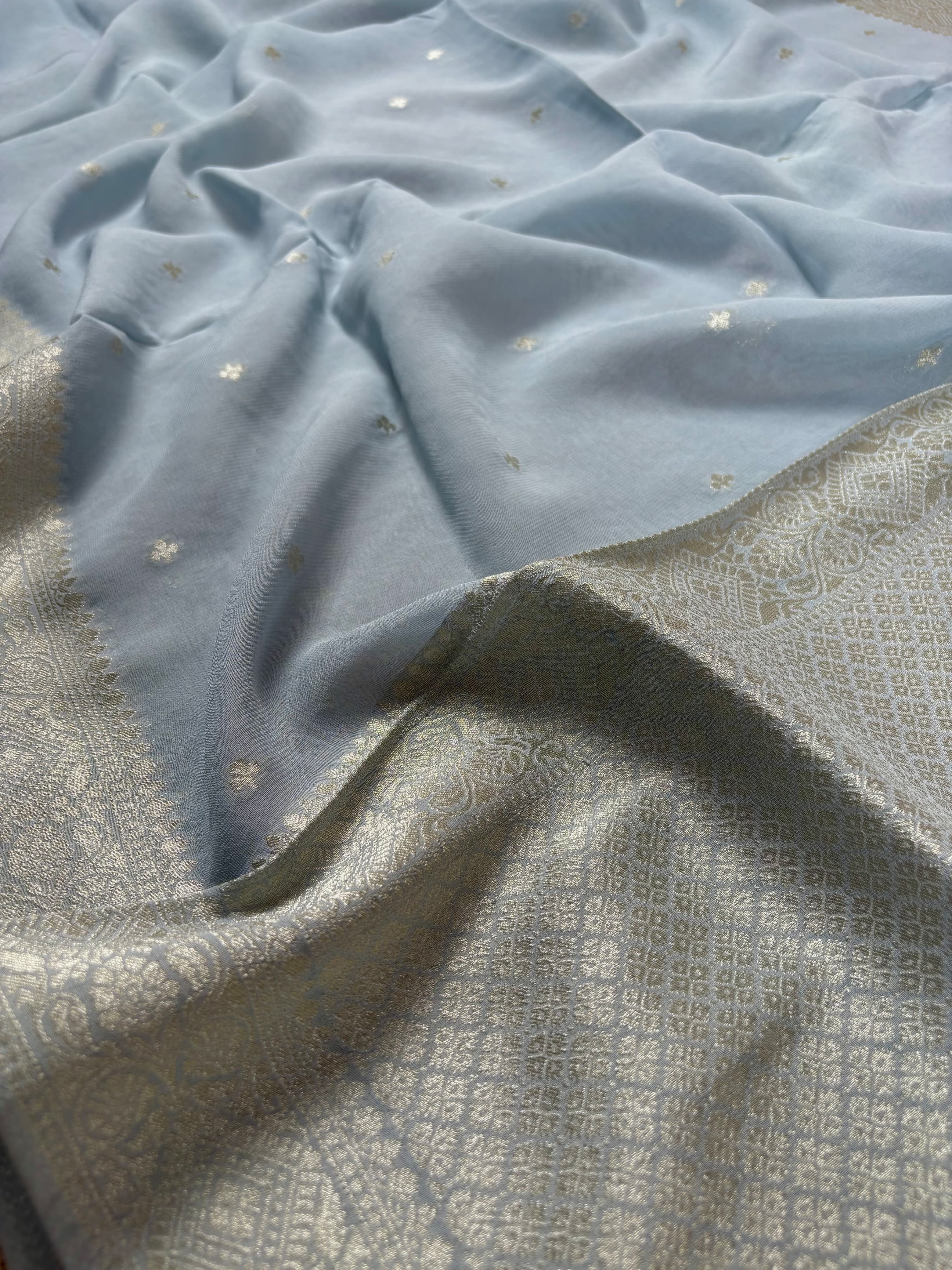 Greyish Blue Banarasi Khaddi Georgette Suit
