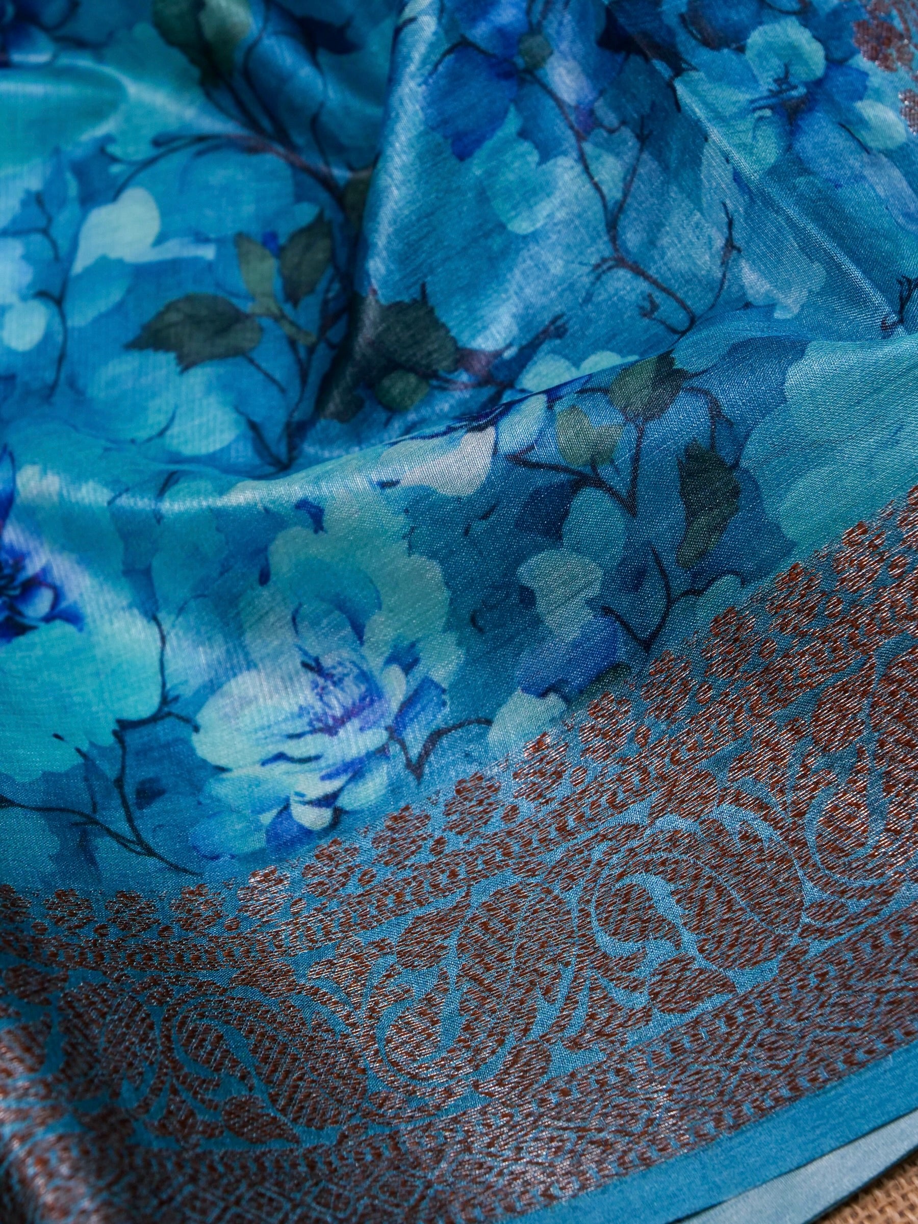 Handwoven Blue Banarasi Tussar Silk Saree