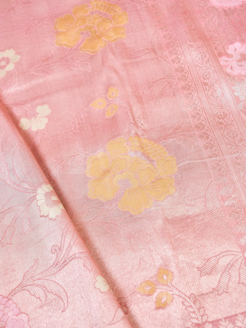 Handwoven Blush Pink Banarasi Katan Soft Tissue Silk Saree