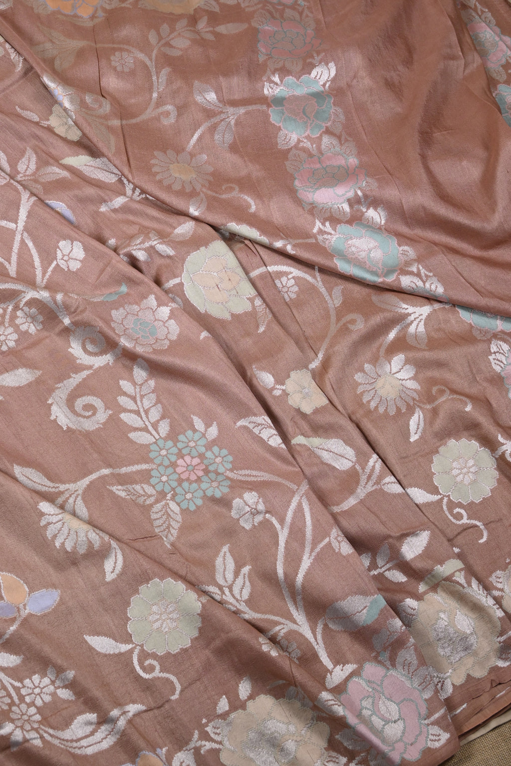 Chocolate Brown Pure Banarasi Tussar Georgette Silk Saree