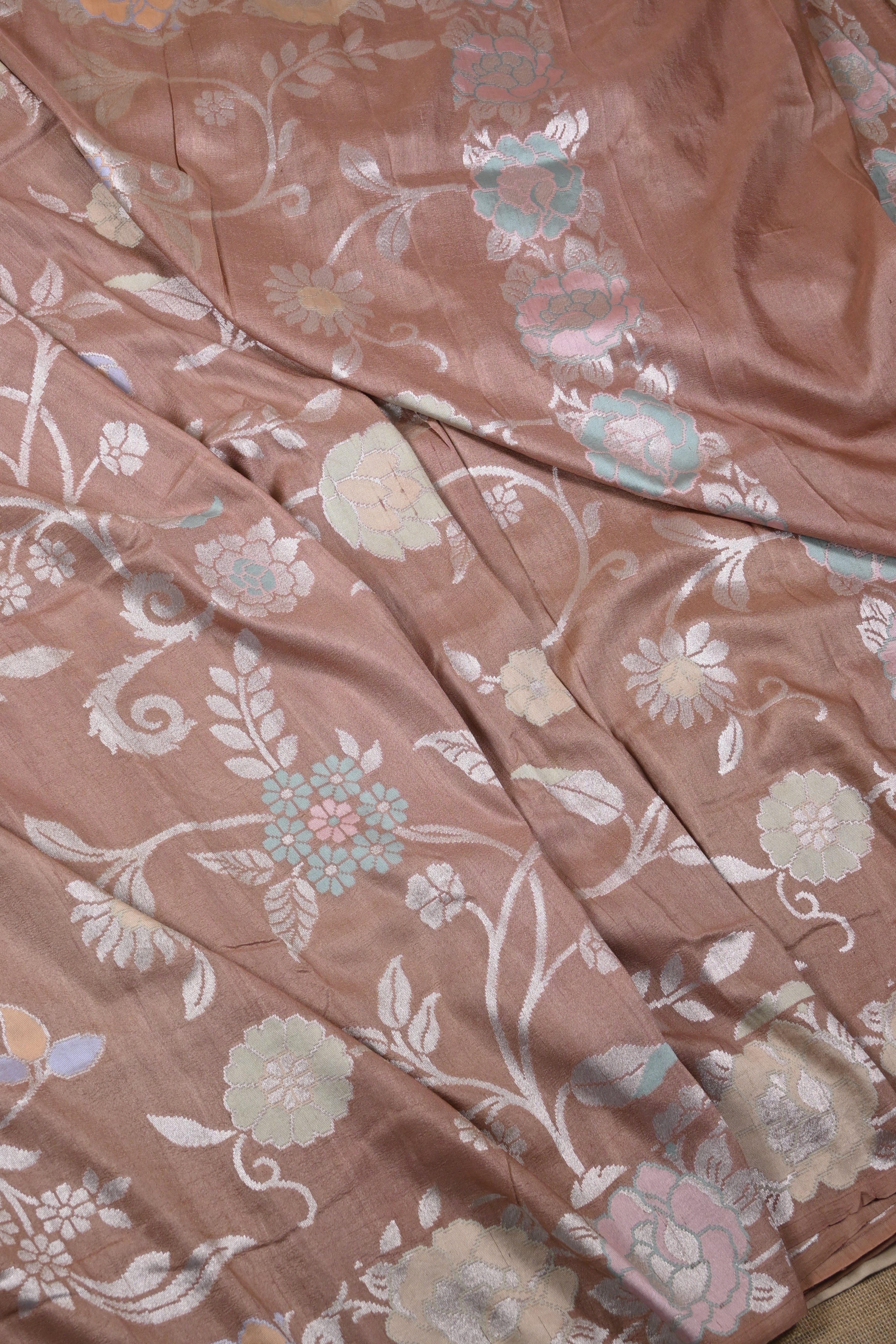 Chocolate Brown Pure Banarasi Tussar Georgette Silk Saree