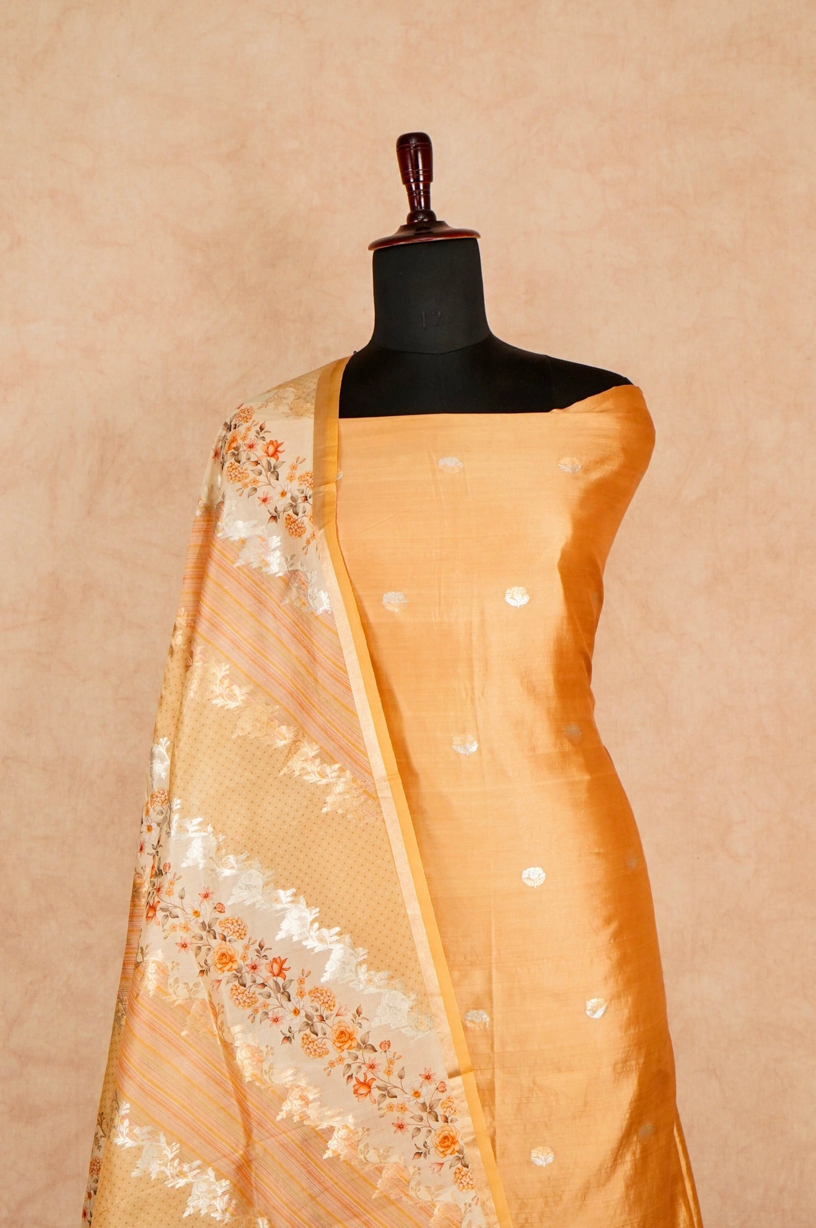Handwoven Pastel Orange Banarasi Monga Silk Suit