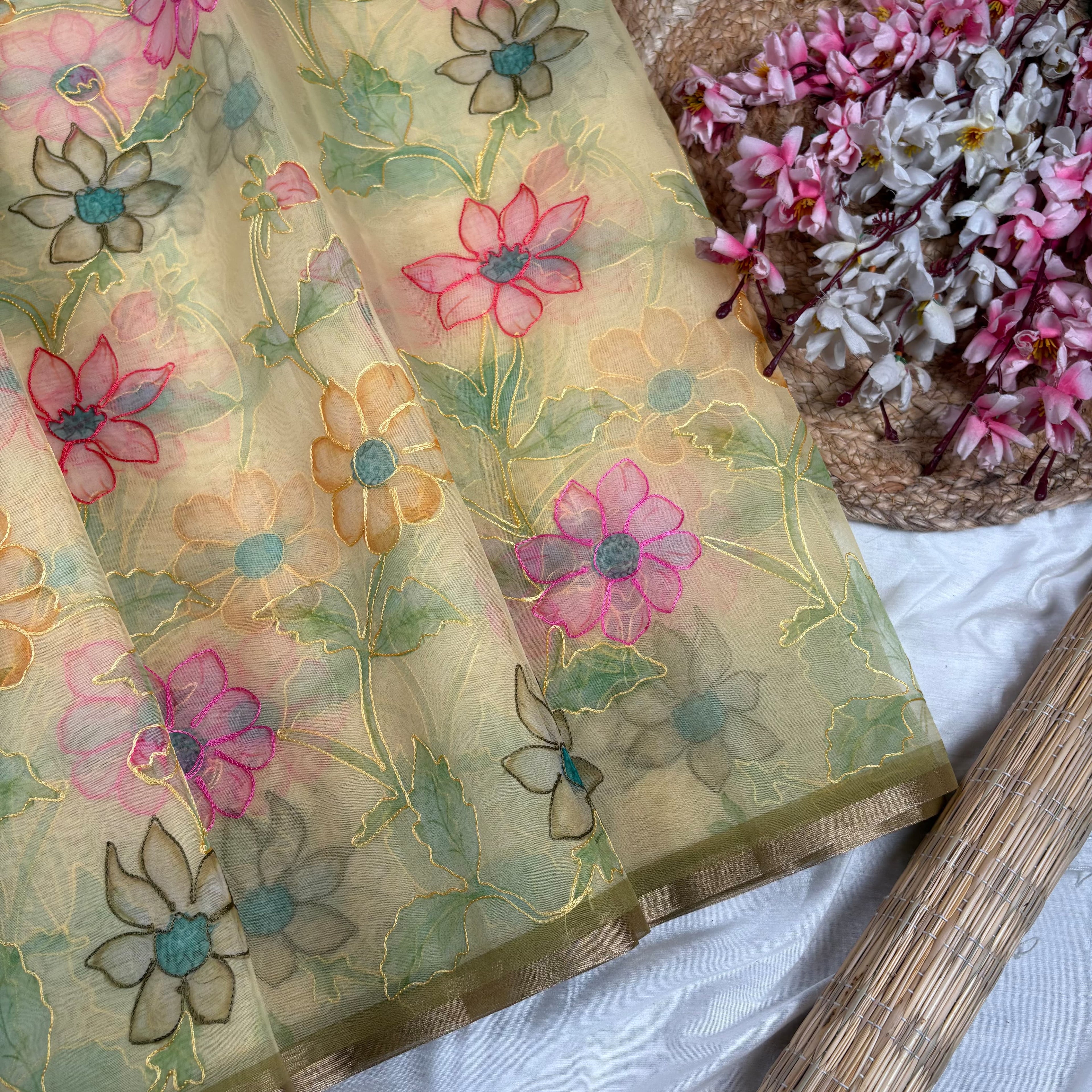 Yellow Banarasi Organza Silk Saree