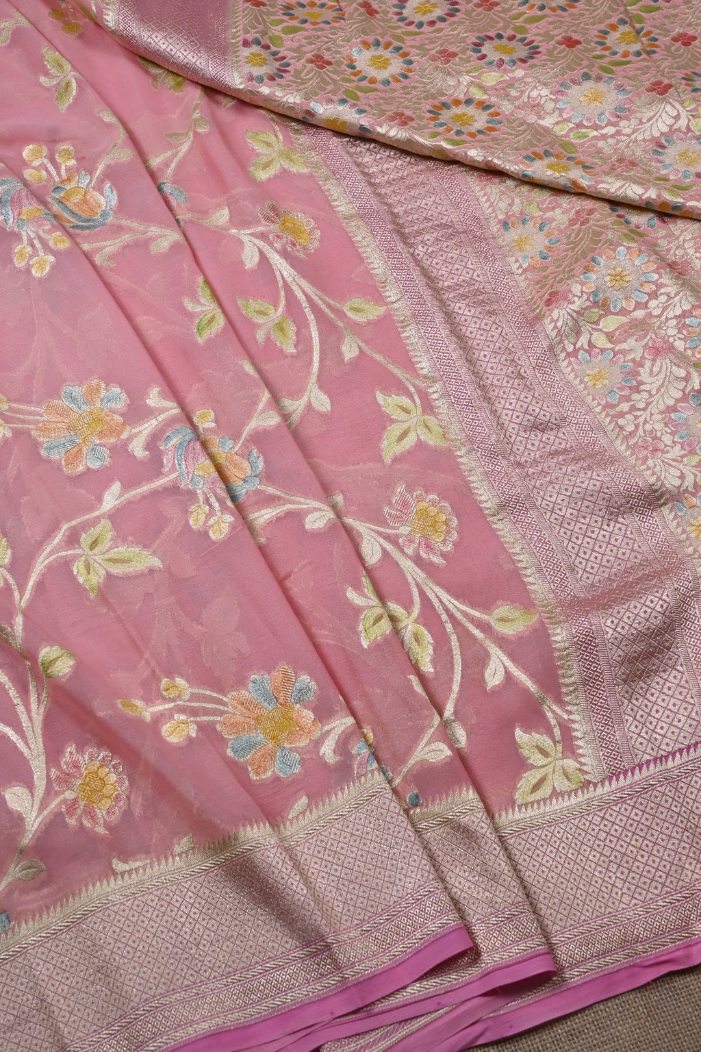 Peach Pure Banarasi Khaddi Georgette Silk Saree