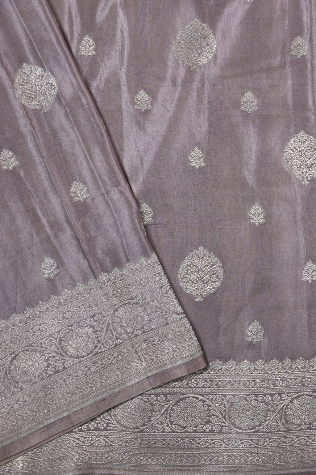 Dusty Lavender Pure Banarasi Satin Mashru Silk Saree