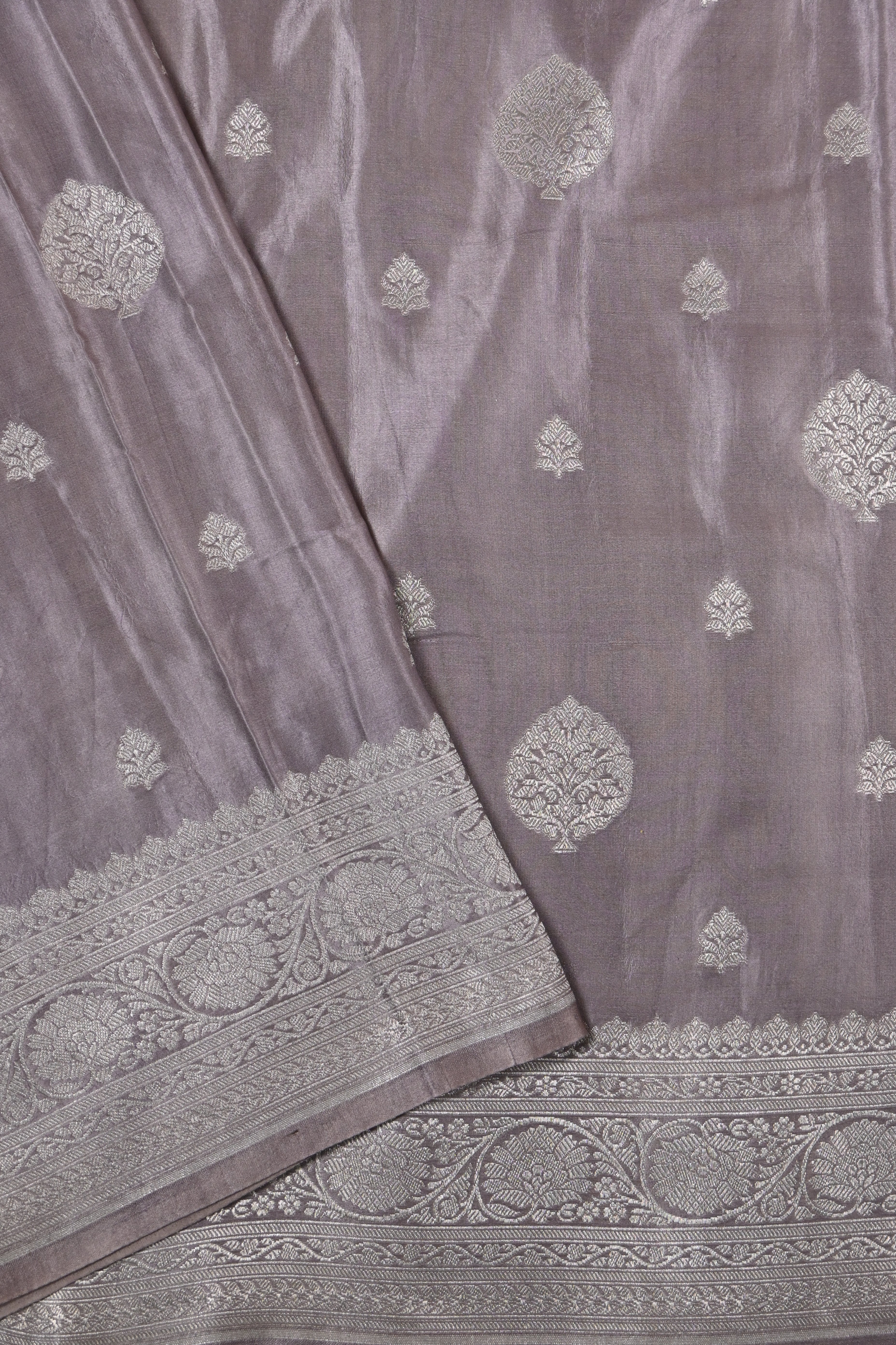 Dusty Lavender Pure Banarasi Satin Mashru Silk Saree