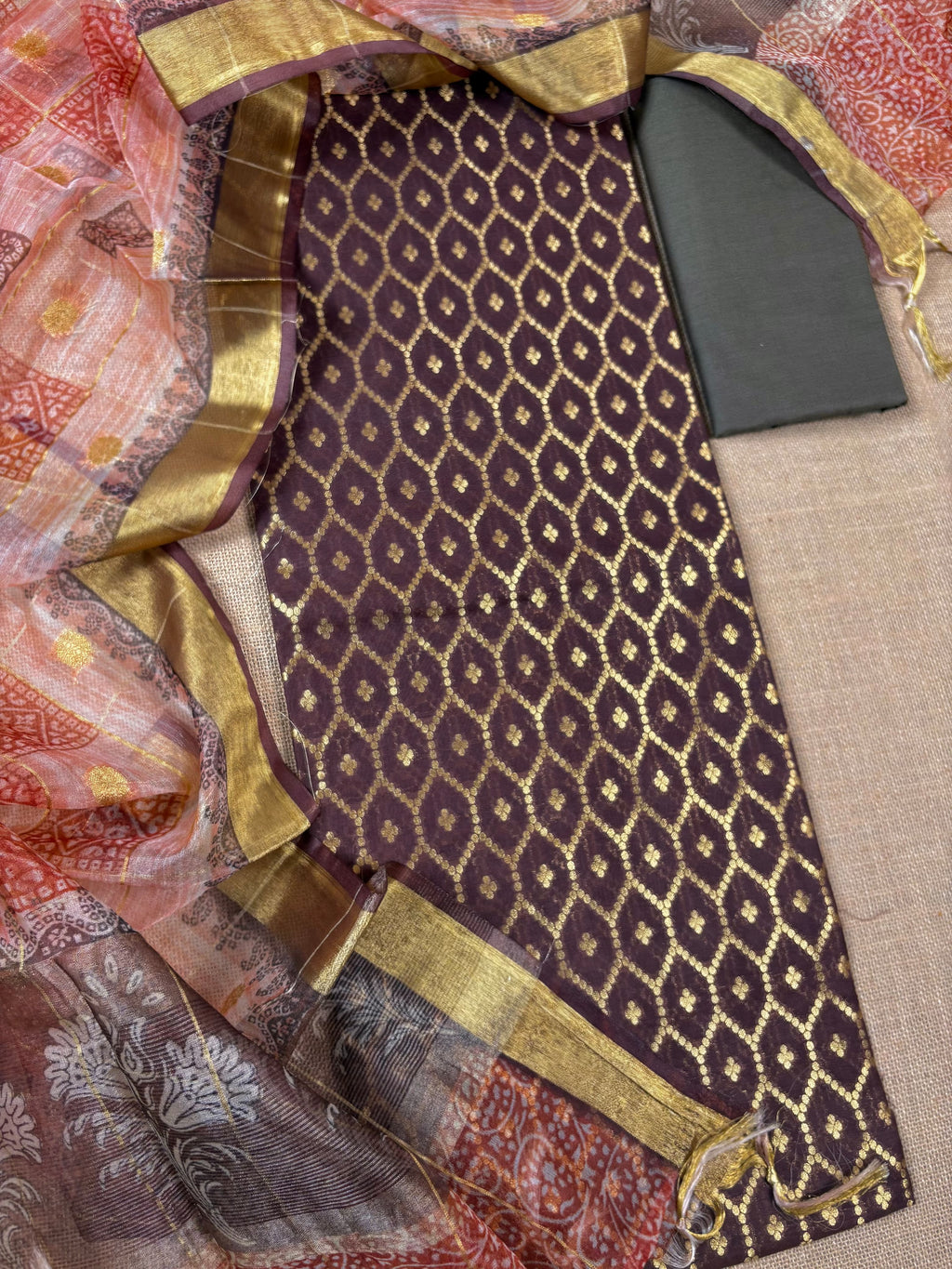 Brown Banarasi Chanderi Silk Suit
