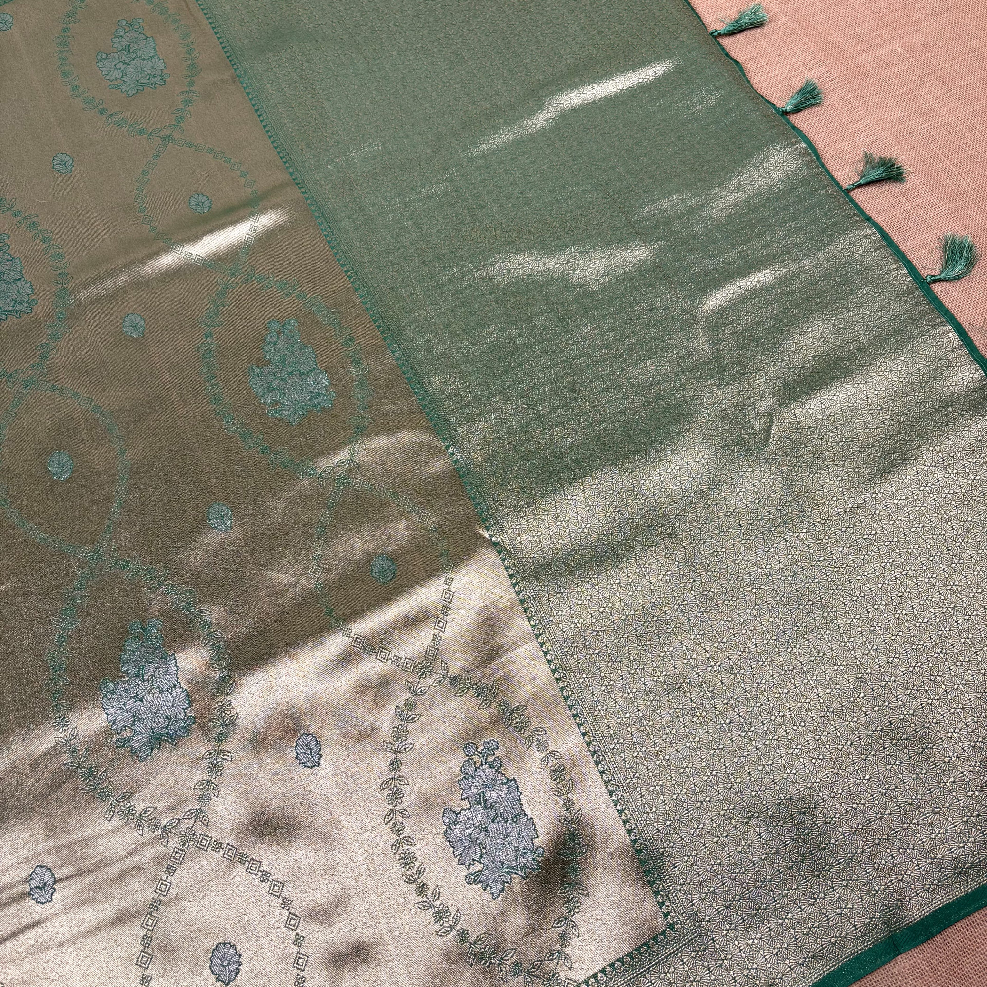 Bottle Green Banarasi Tissue Silk Saree