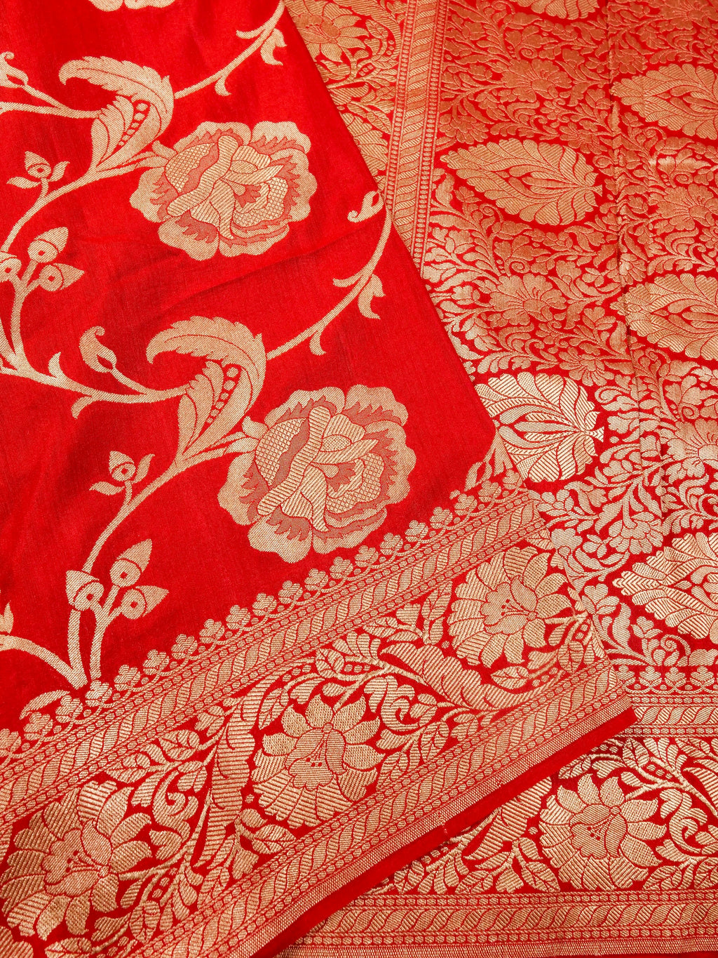 Handwoven Red Banarasi Monga Silk Saree