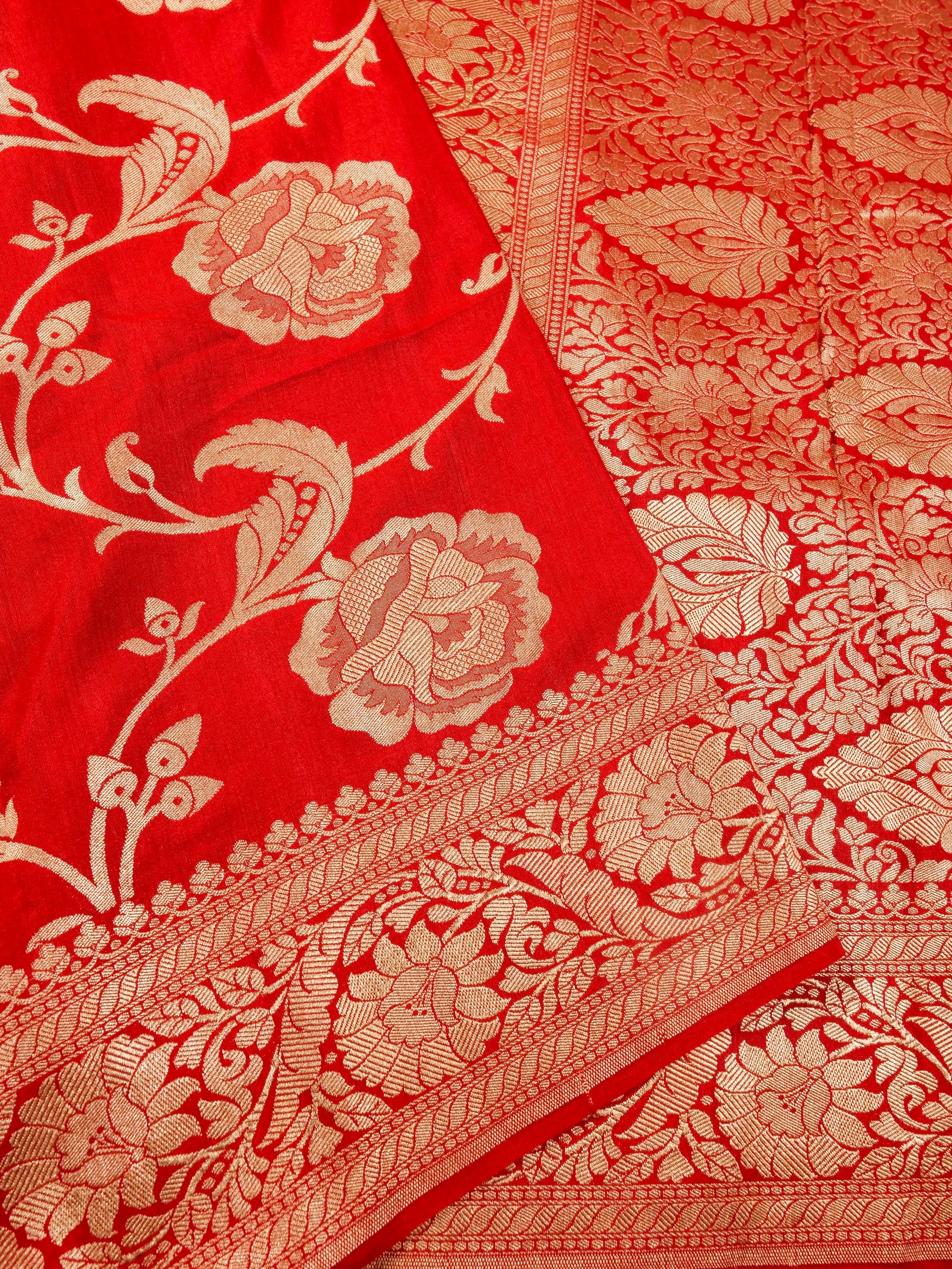 Handwoven Red Banarasi Monga Silk Saree